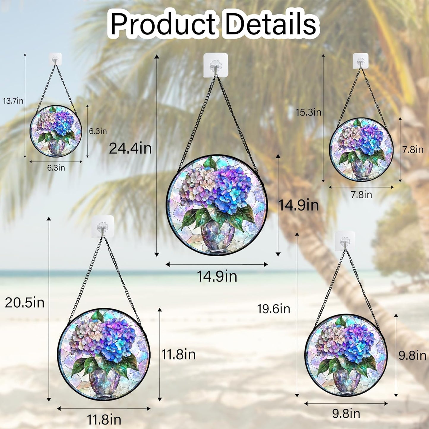 Stained Glass Window Hanging, Blue Purple Hydrangea Flowerpot Suncatcher for Doors Home Sun Catchers Decoration and Christmas, Mother's Day Birthday Gifts for Women, Men, and Mom 11.8 in