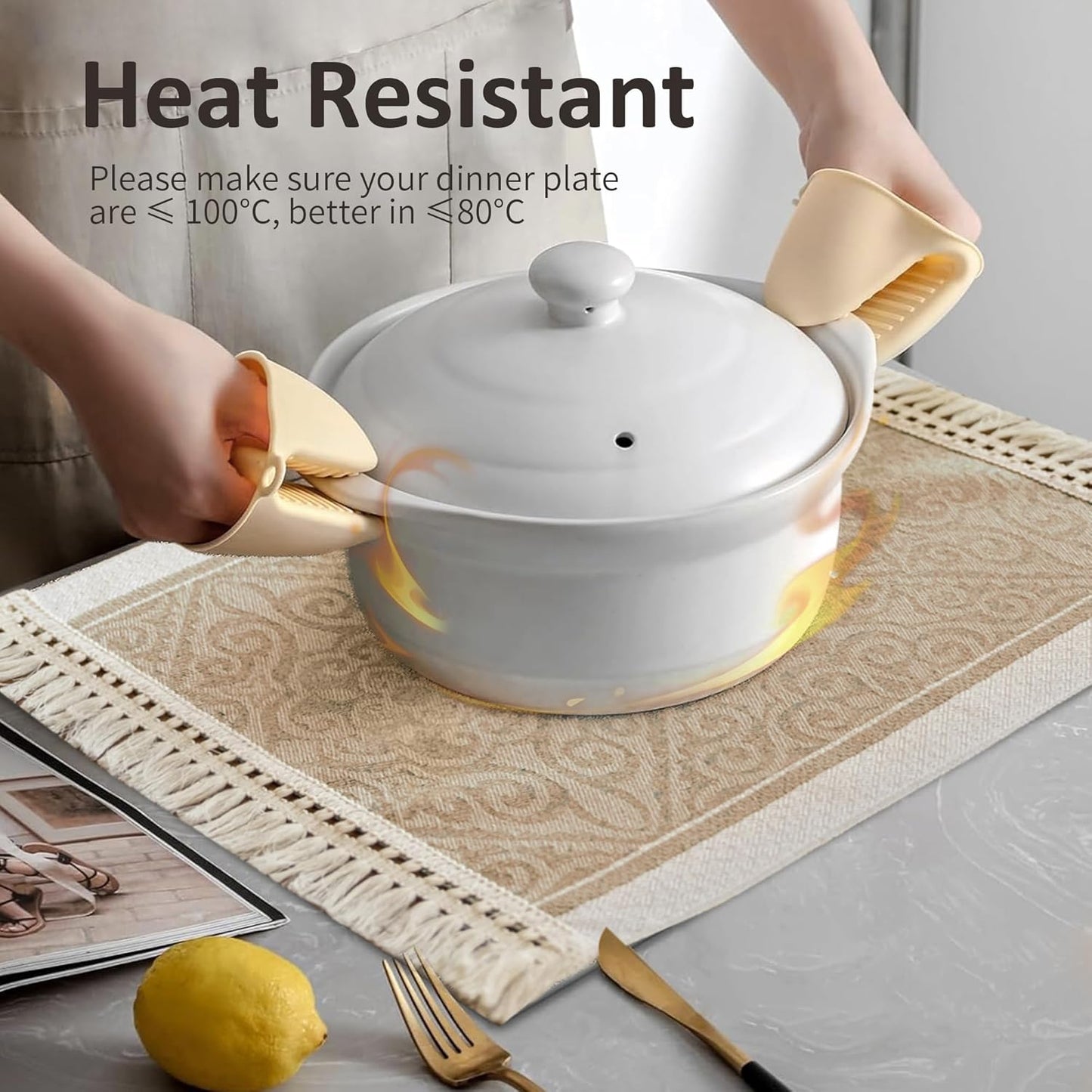 Placemats Set of 4,Waterproof Placemat with Tassel Fringe,Boho Placemats for Coffee Table Western Restaurant