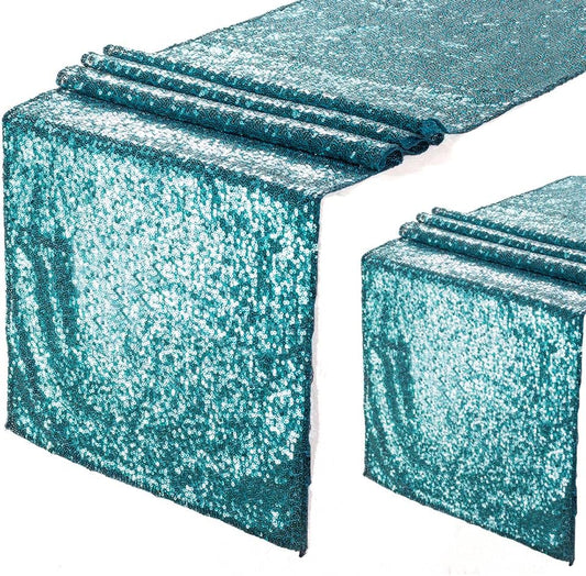 Eternal Beauty Teal Table Runner for Wedding, 2PCS-12x72 Sequin Table Runner Decorations for Birthday Parties, Banquets, Graduations,Christmas