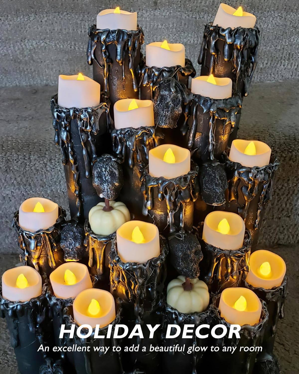 Homemory 48-Pack Novelty Flickering Flameless Tea Lights Candles, 200+Hours Battery-Operated LED Fake Candles for Wedding Table Centerpieces,Proposal,Anniversary, White Base, Ø1.5''xH1.3‘’