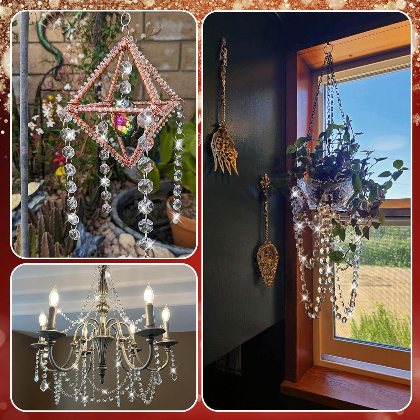 10 PCS Crystal Garland Strands, 33ft Hanging Crystal Strings for Window Curtains Doorway Decorations, Acrylic Clear Water Drop Crystal Ornaments for Christmas Tree, Wedding Party Home Chandelier Decor