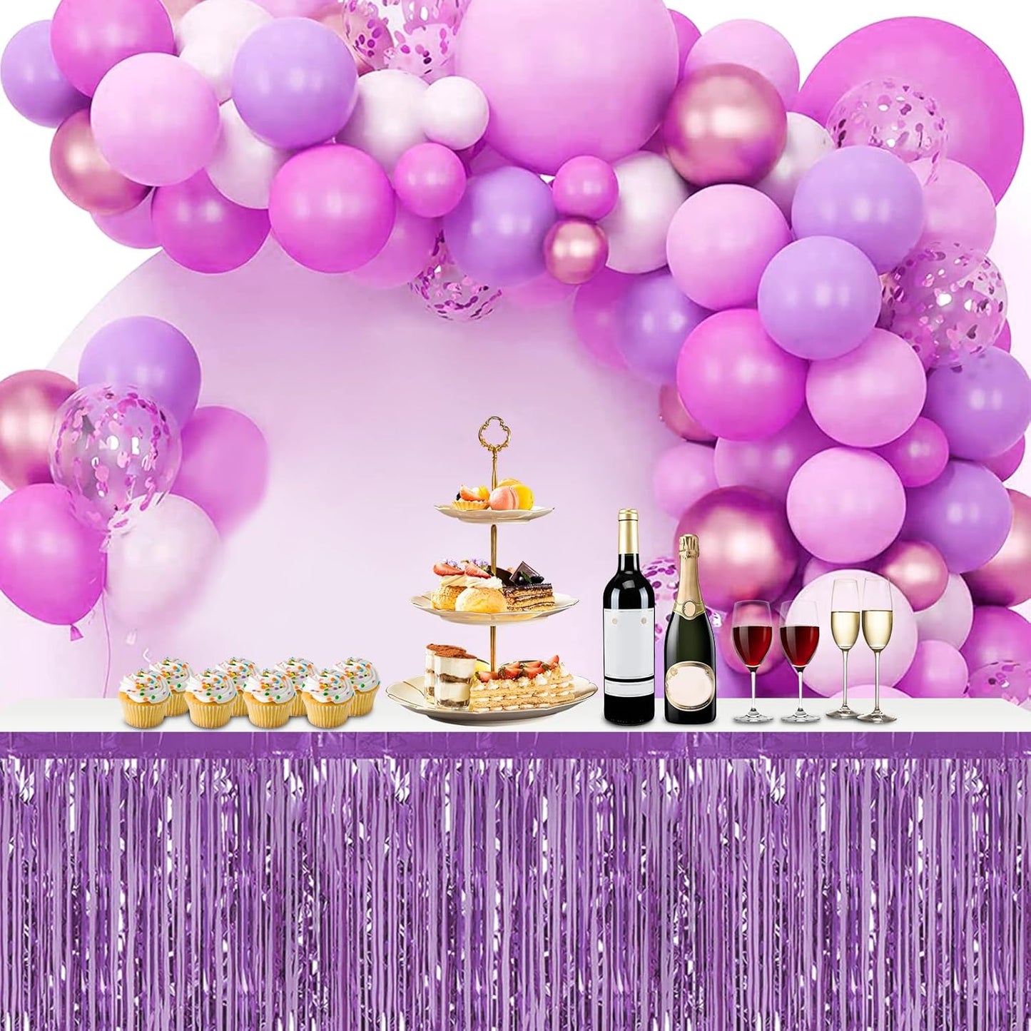 3 Pack 29x108 Inch Light Purple Foil Fringe Table Skirts Metallic Banner for Tinsel Streamer Garland Backdrop for Parade Floats Wedding Thanksgiving Birthday Christmas Halloween Party Decoration