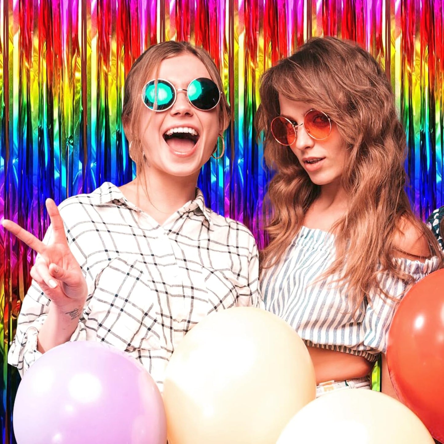 3 Pack Rainbow Foil Fringe Curtain Backdrop, 3.28Ft x 8.2Ft Metallic Tinsel Foil Fringe Streamer Curtains for Photo Booth, Mother's Day, Easter, Birthday, Wedding Party Decorations