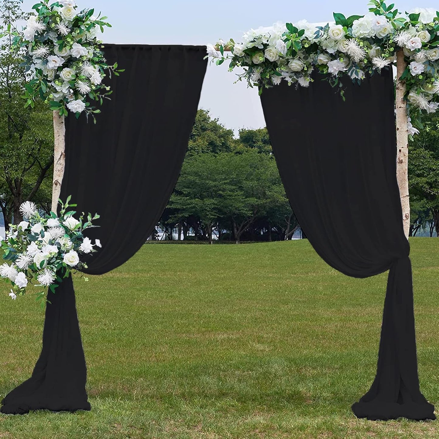 PARTISKY 10ftx10ft Black Chiffon Sheer Backdrop Curtains, Wrinkle-Free Wedding Backdrop Drapes for Birthday Party Ceremony Arch Stage Decor Background for Photography 5ft x 10ft,2 Panels