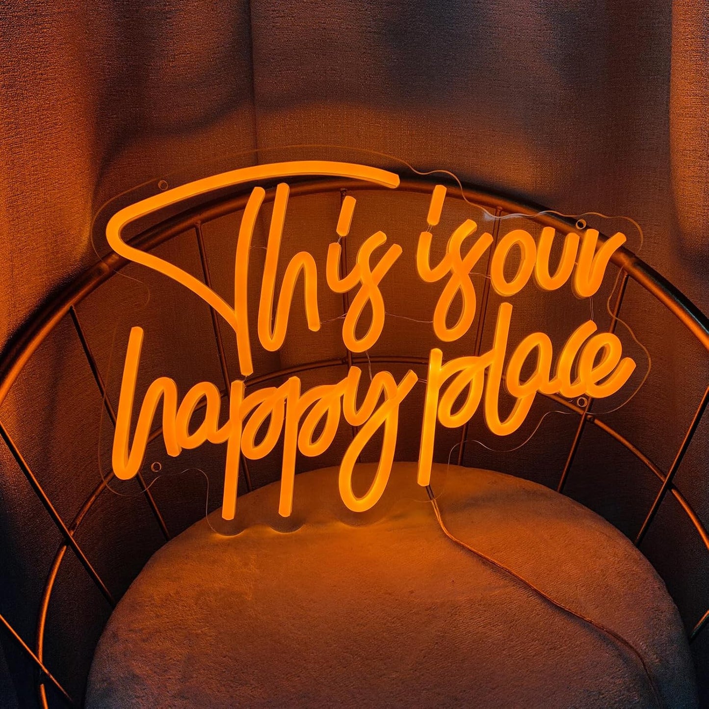 This is Our Happy Place Neon Signs for Wall Decor, My Happy Place LED Light Sign This is Our Place We Make The Rules Decor for Bedroom Man Cave Home Bar Birthday Party, 14.3" x 10"