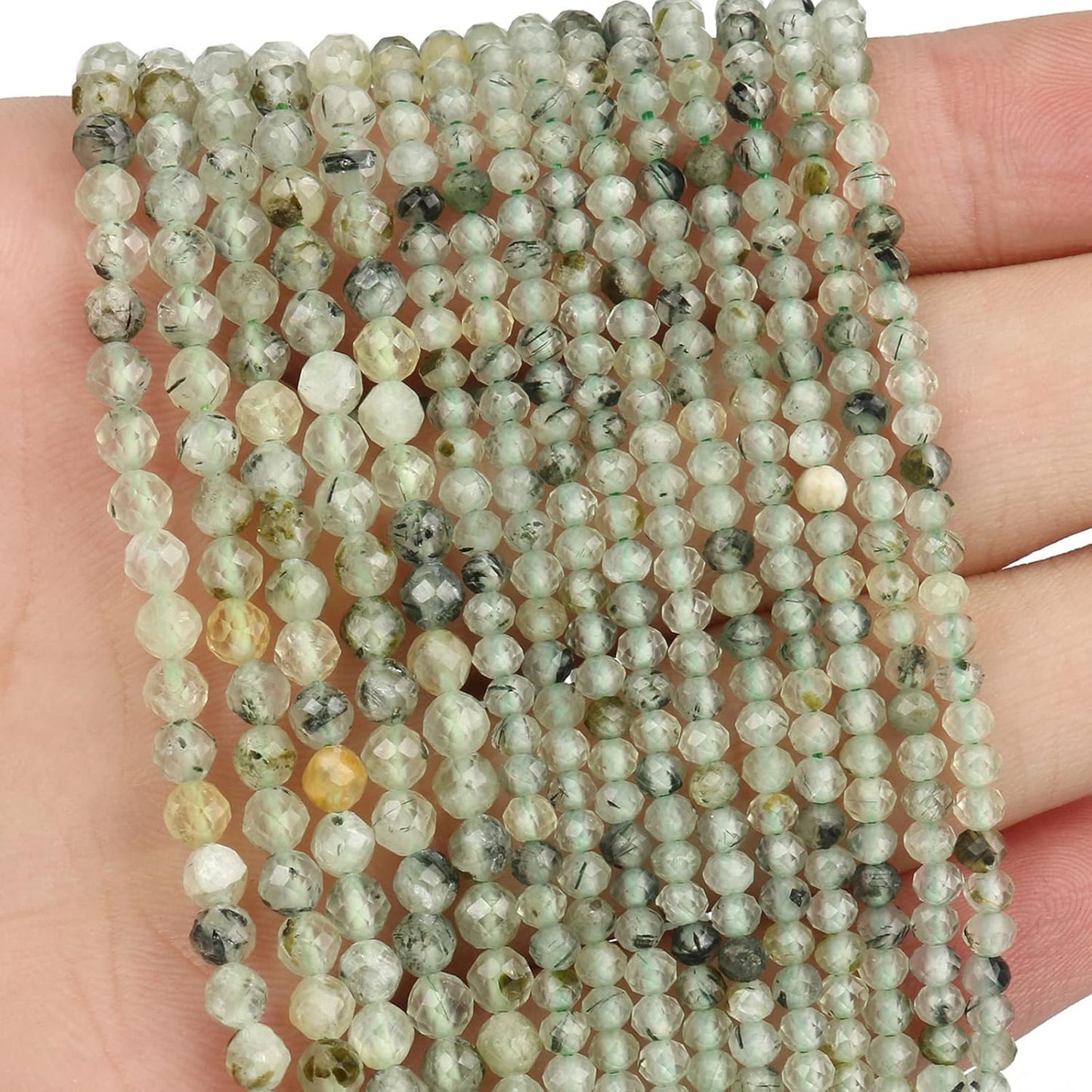 Song Xi 90pcs 4mm Natural Prehnite Gemstone Beads Faceted Round Loose Stone Beads for Jewelry Making