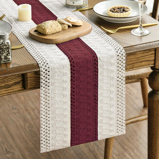 Artoid Mode Red Farmhouse Rustic Table Runner, Seasonal Holiday Hollow Kitchen Dining Table Decoration for Home Party Decor 12x60 Inch
