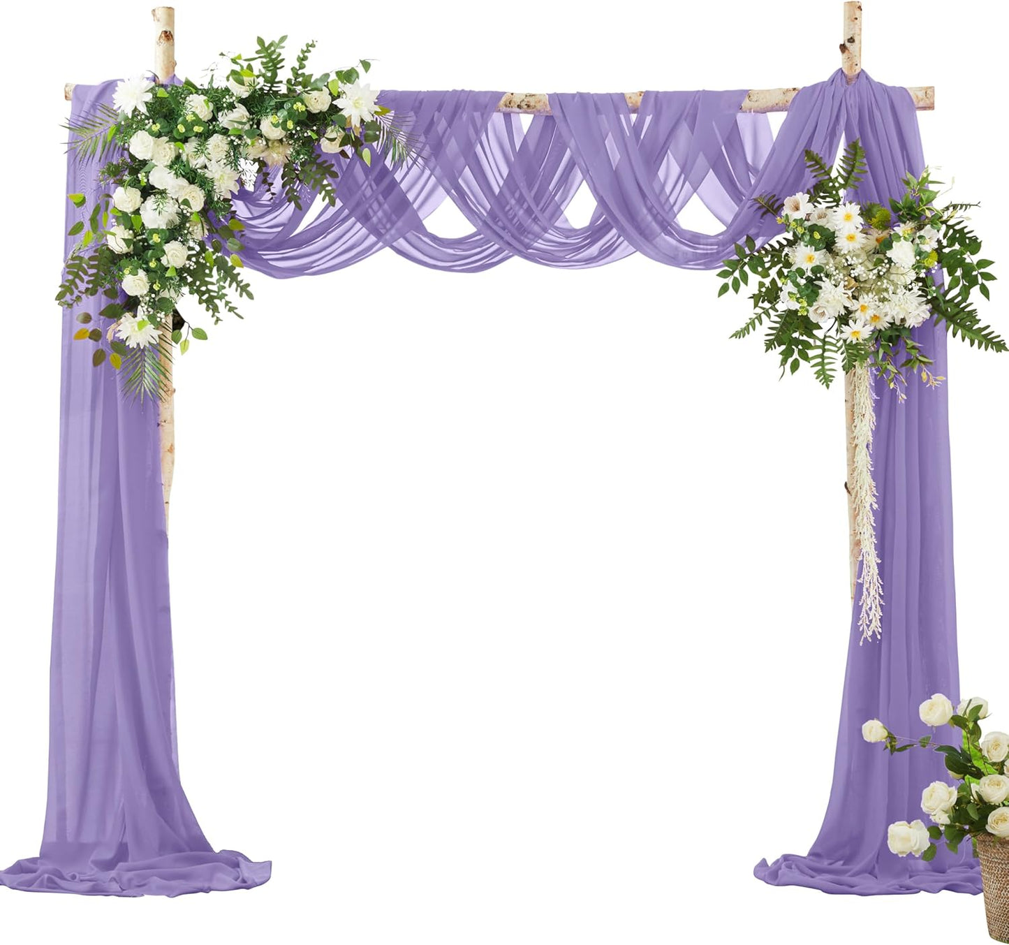 VACVELT Wedding Arch Draping Fabric, Lilac Chiffon, 2 Panels Sheer Drapes, 30 Inch x 20ft Chiffon Backdrop Curtain, Outdoor Sheer Drapery for Ceremony Party Ceiling