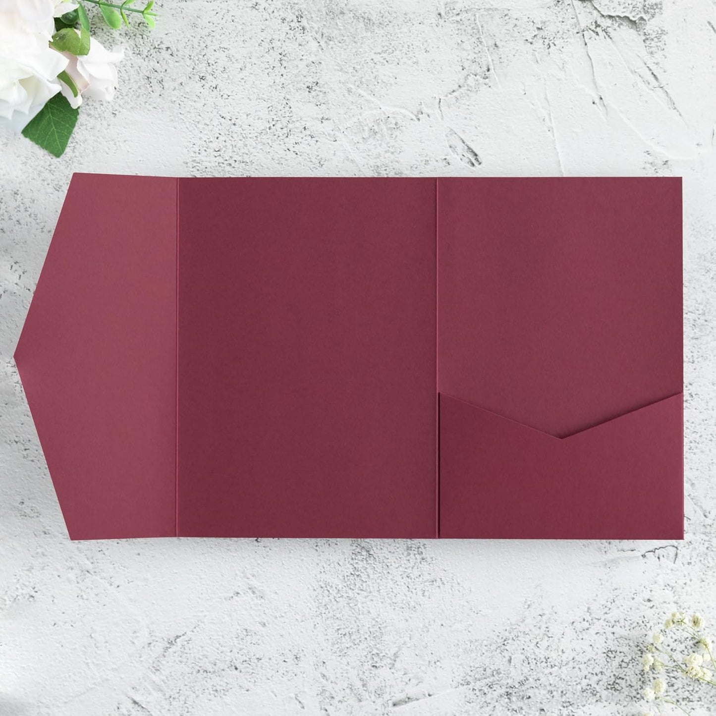 20 PCS Burgundy Tri-fold Laser Cut Wedding Invitation Pockets for 5x7 Wedding Cards Bridal Shower Engagement Quinceanera Invitation