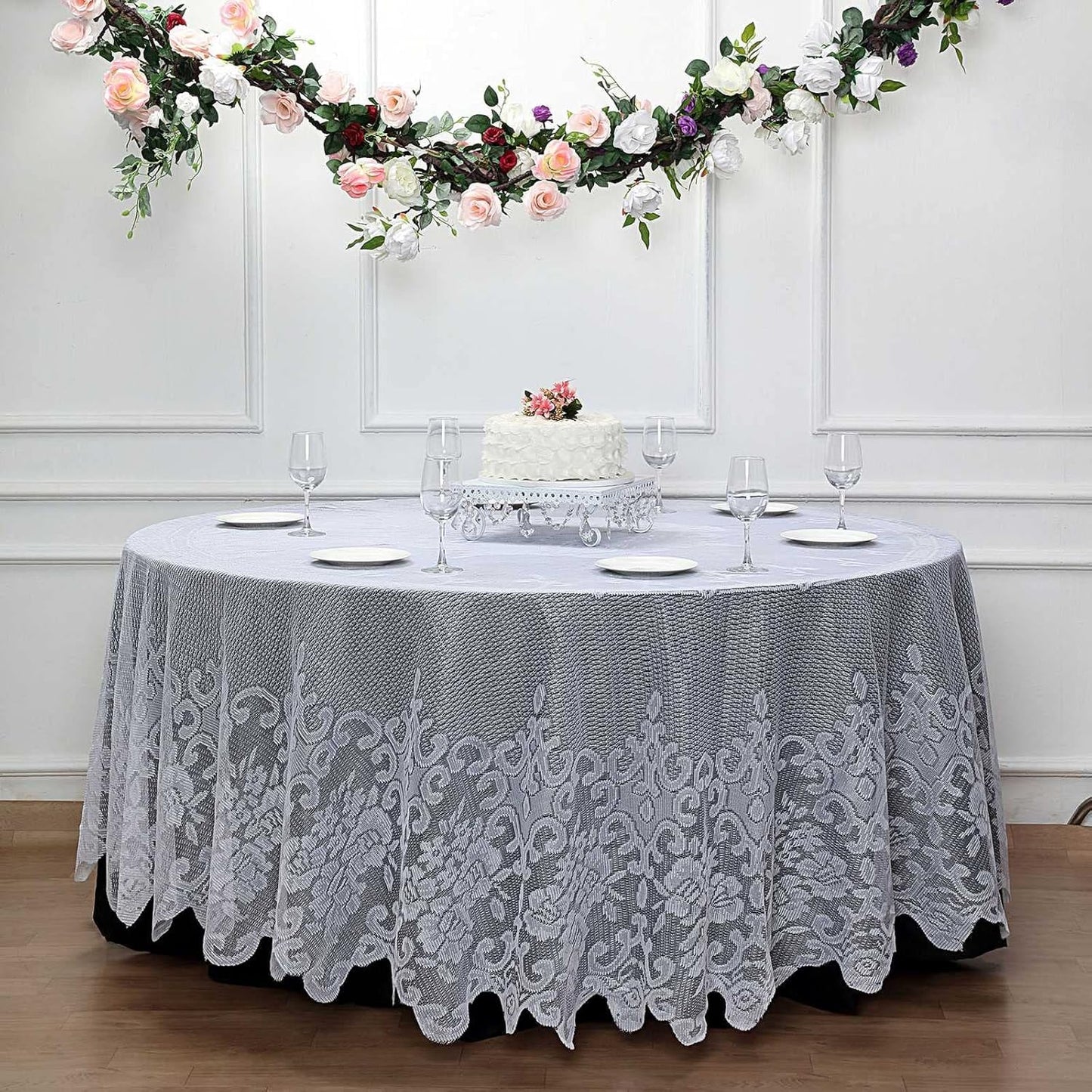 Tableclothsfactory 120" White Premium Lace Round Tablecloth for Banquet Party Wedding Event Home Decor