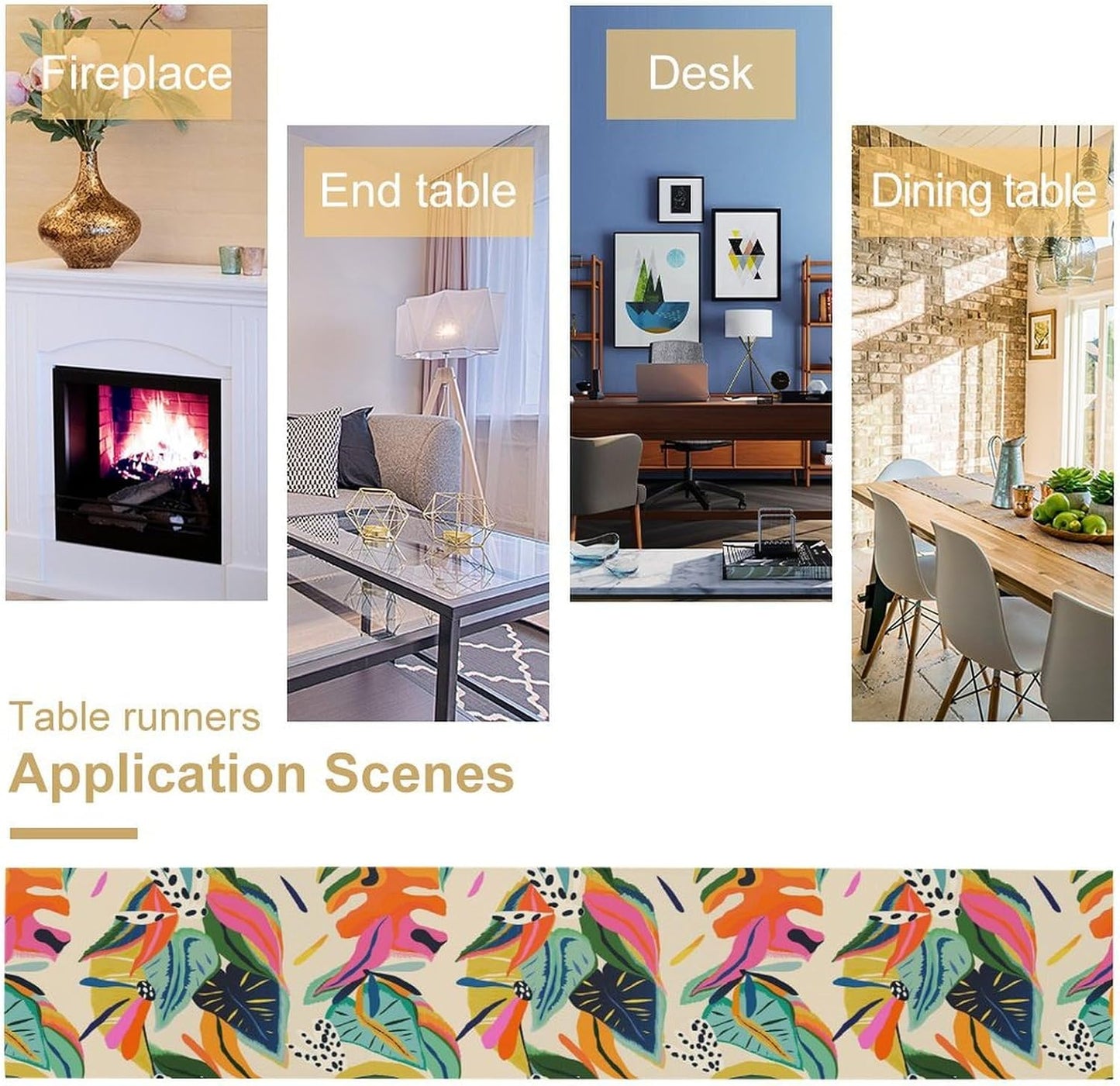 Colorful Flower Table Runner,Abstract Flower Blossom Botanical Pattern Print Tablecloth Burlap for Hotel Indoors Outdoor Dining Room Kitchen Table Decor, 13x70in