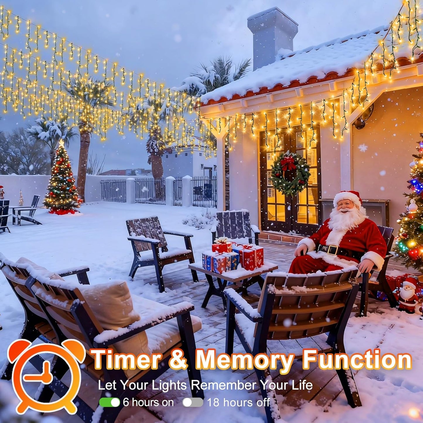 KNONEW 33FT 400 LED Christmas Lights Outdoor Black Wire String Lights with 75 Drops, 8 Lighting Modes, Timer Memory Function Connectable Hanging Curtain Lights for Halloween Party Decor (Warm White)