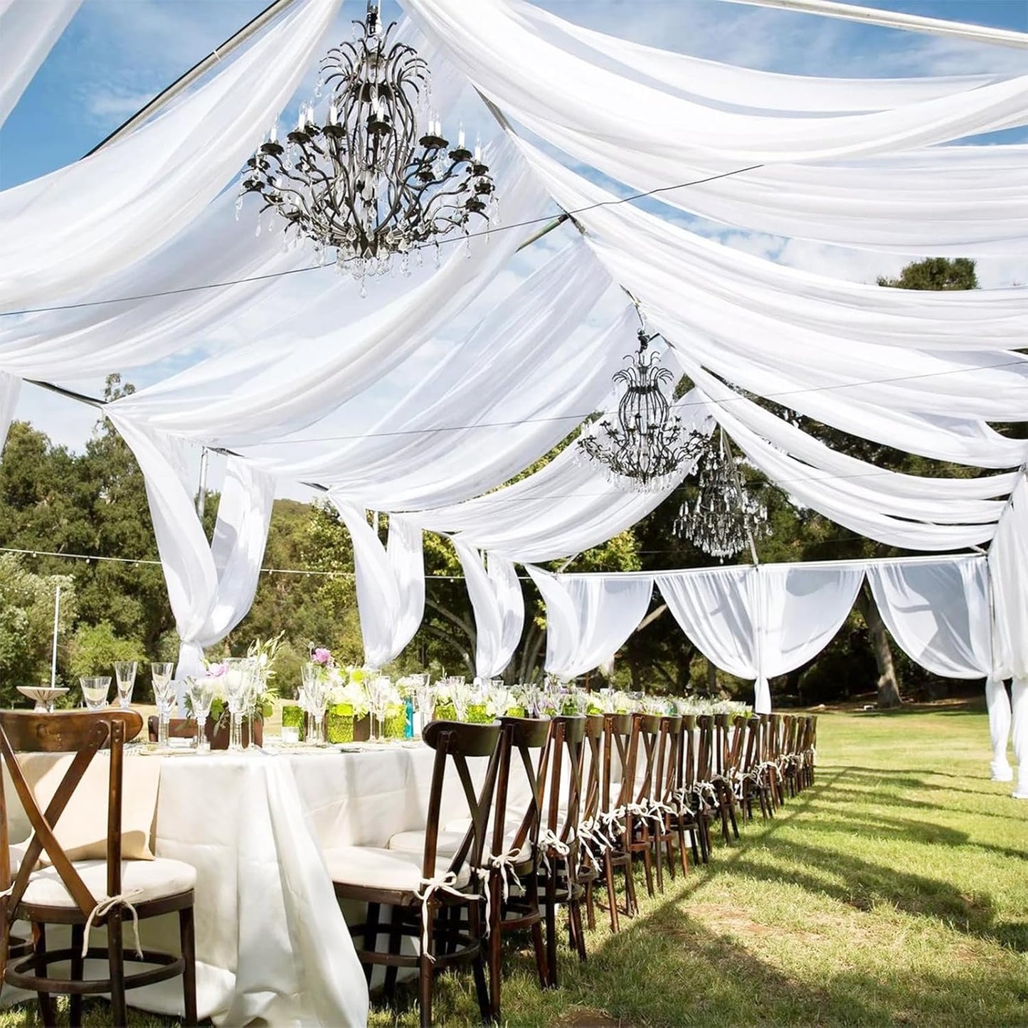 6 Panels White Wedding Ceiling Drapes 5ftx50ft Ceiling Drapes Chiffon Fabric Arch Draping Sheer Curtains Soft Drapery Draping Wedding Ceiling Decorations for Party Ceremony Stage Swag
