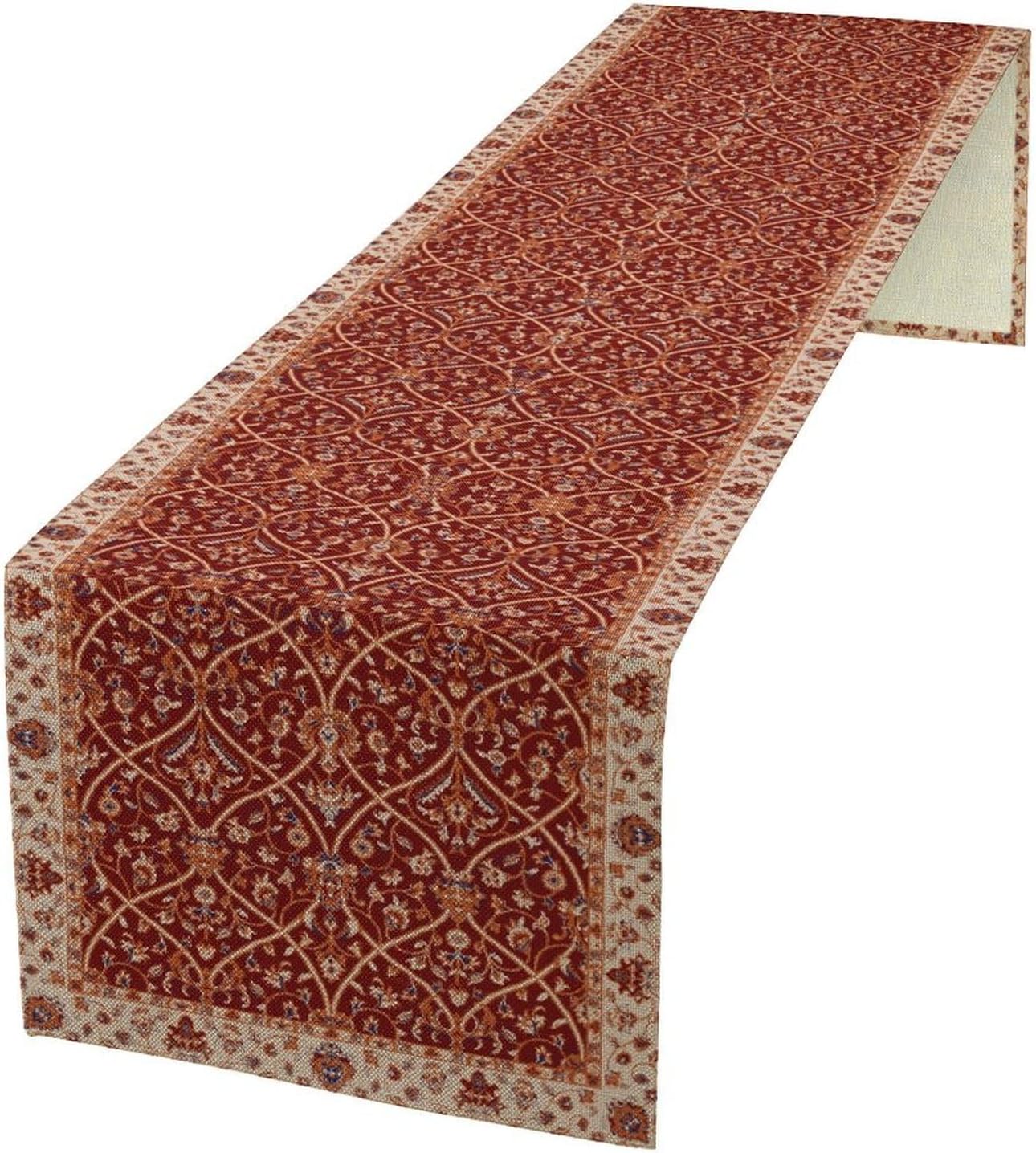 Boho Floral Vintage Table Runner, Red Retro Flower Rustic Country Farmhouse Abstract Pattern for Home Kitchen Table Decor Dining Coffee Room Party Decor 13x36in