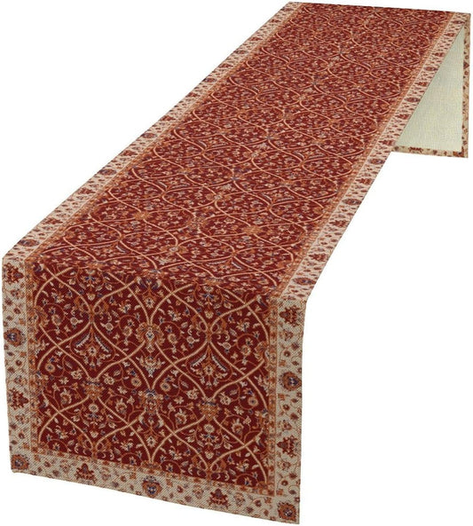 Boho Floral Vintage Table Runner, Red Retro Flower Rustic Country Farmhouse Abstract Pattern for Home Kitchen Table Decor Dining Coffee Room Party Decor 13x120in