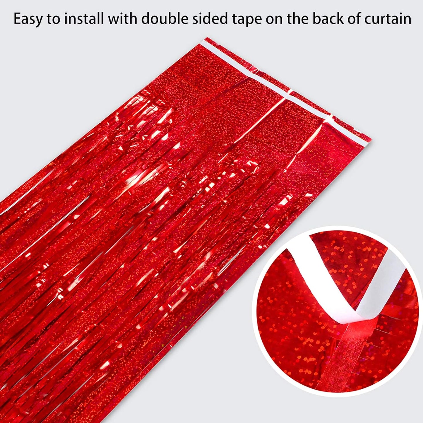 Foil Fringe Curtains Red Streamers Party Decorations - Melsan 3 Pack 3.2 x 8.2 ft red Fringe Backdrop Party Photo Backdrop for Back to School Birthday Party Baby Shower or Graduation Decorations