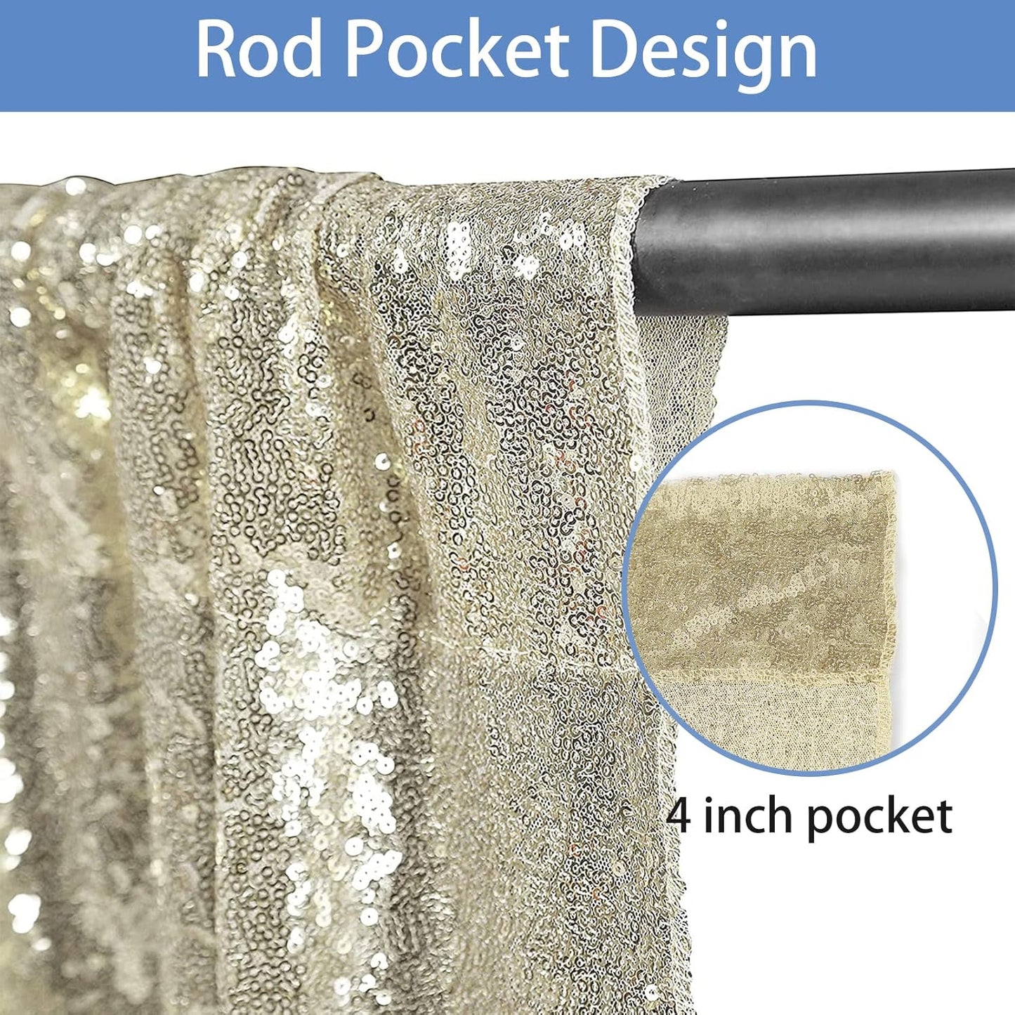 Hahuho Champagne Sequin Backdrop Curtain, 2PCS 2FTx8FT Glitter Backdrop Curtain for Parties, Christmas, Wedding, Party Decoration（2 Panels, 2FT x 8FT, Champagne