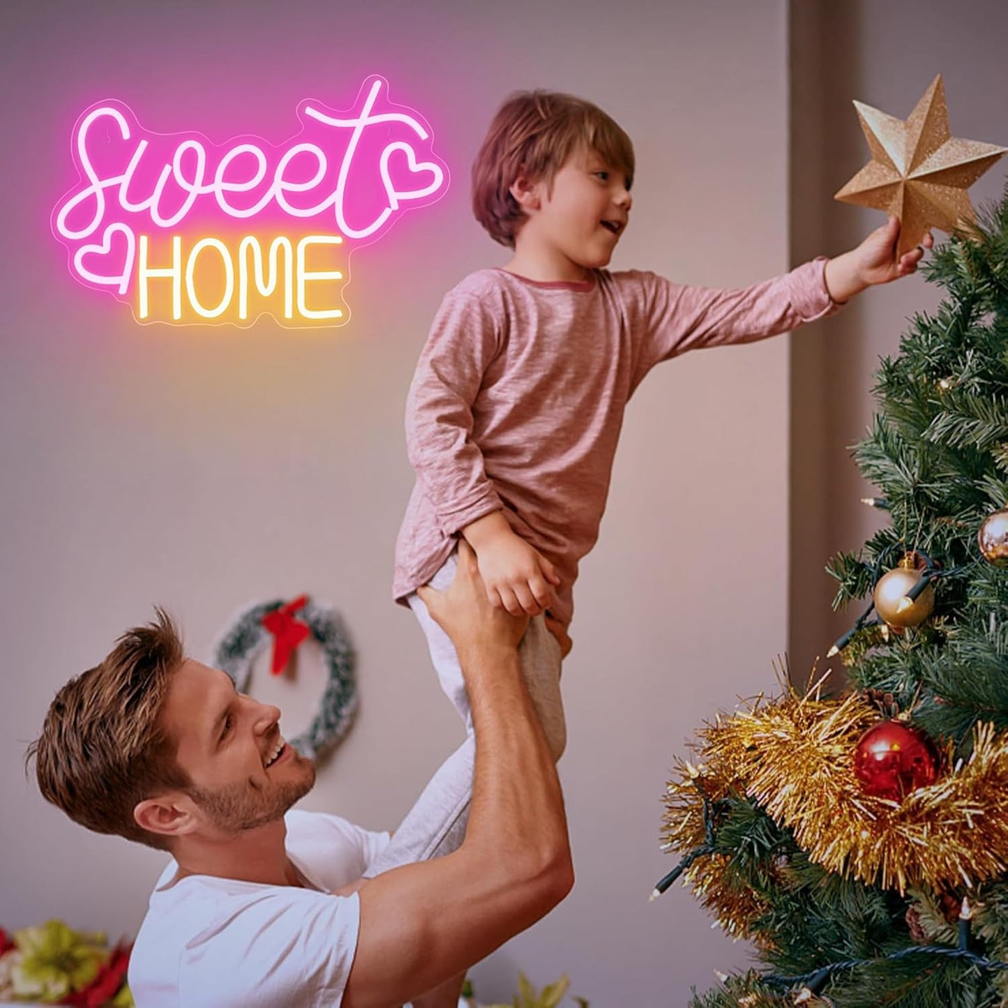 Sweet Home Neon Sign for Wall Decor, 15.7x9.8 inch USB Powered Home Sweet Home Neon Signs with Dimmer Switch for House Warming Party Living Room Apartment Bedroom Housewarming Homecoming Gift