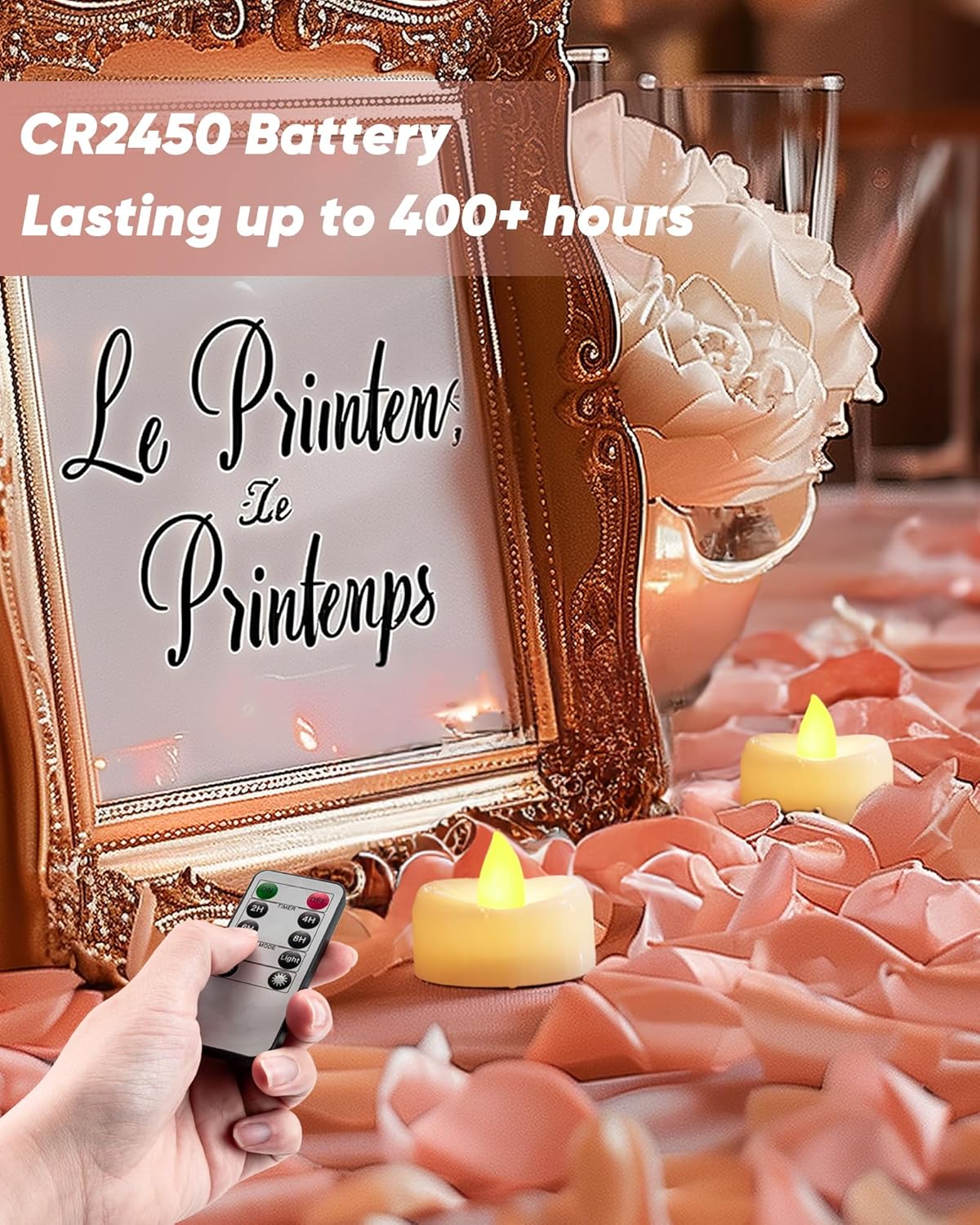 Remote Candles, 24PCS Flameless Tea Lights Candle Battery Operated with Timer, 400+Hours Remote Control LED Tea Lights Votive Candle - 1.5'' D X 1.25'' H- Warm Yellow Light