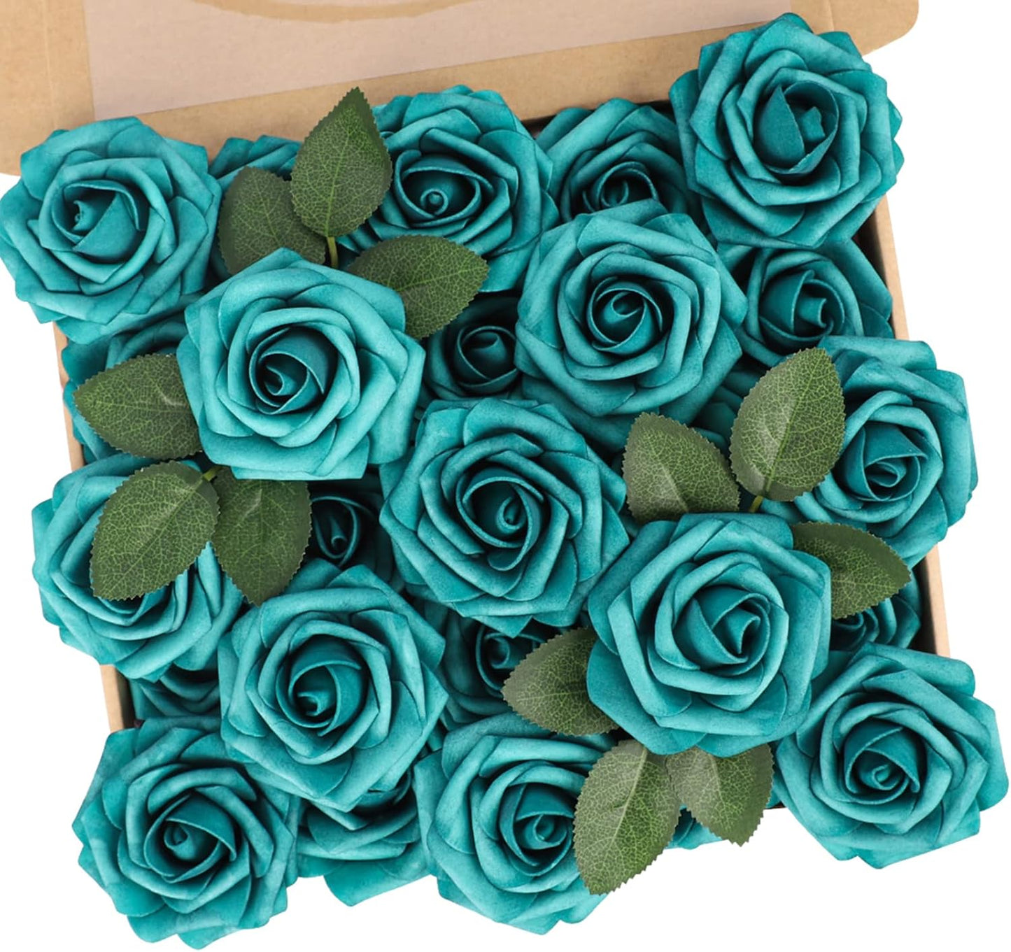 N&T NIETING Artificial Flowers Foam Roses 25 pcs Peacock Green Fake Roses w/Stem for DIY Home Decor Indoor Outdoor Centerpieces Arrangements Bouquets