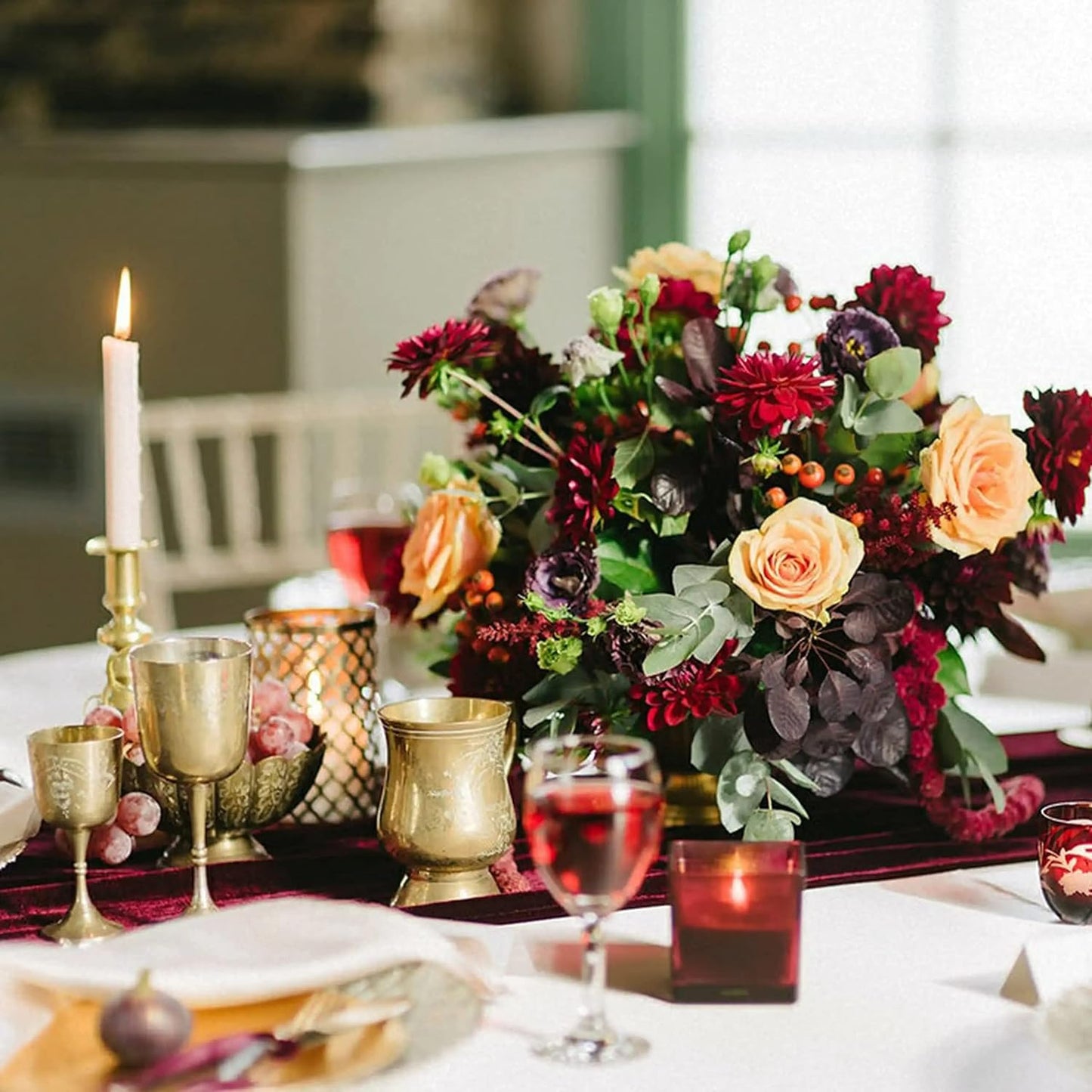 Velvet Table Runner, 5 Pack Luxurious Wedding Reception Decorations Soft Velvet Fabric Table Linen Overlay for Party (20 x 120 inch, Burgundy)