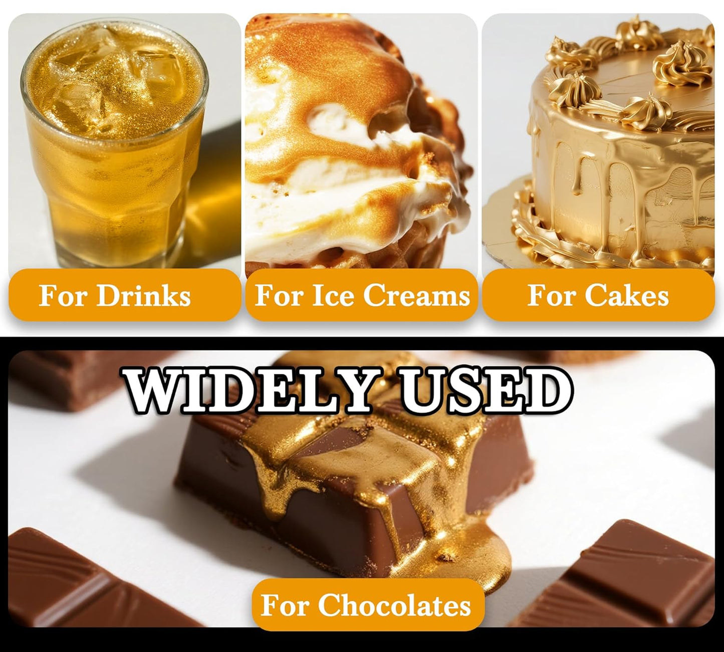 Edible Glitter Paint - 2 fl.oz / 60ml Food Safe Edible Gold Paint for Halloween Cake Decorating, Chocolate, Cocktail, Cupcakes - Gold Food Coloring Liquid Luster Dust for Candy, Drinks, Baking