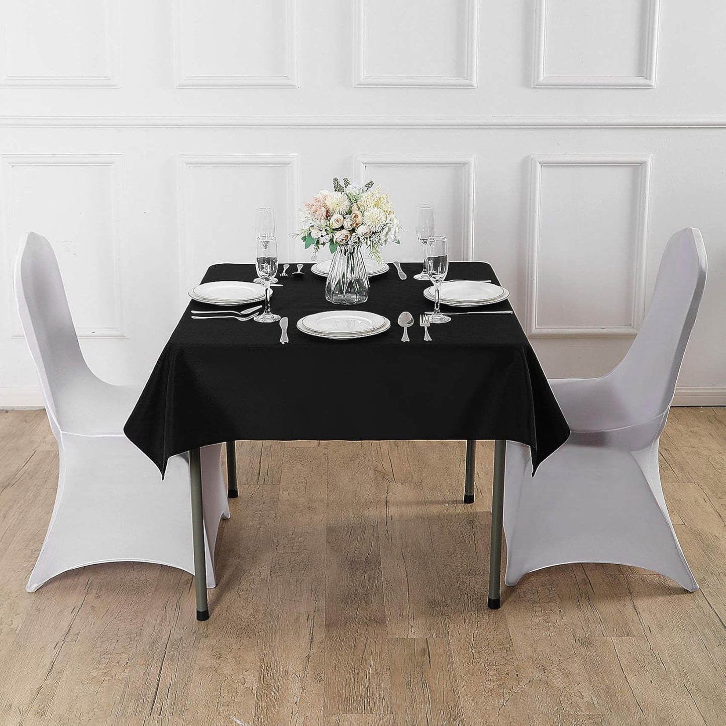 Cupuamon Square Tablecloth 90x90 inch Washable Polyester Fabric Table Cloth for Wedding Party Dining Banquet Decoration（90x90,Black）