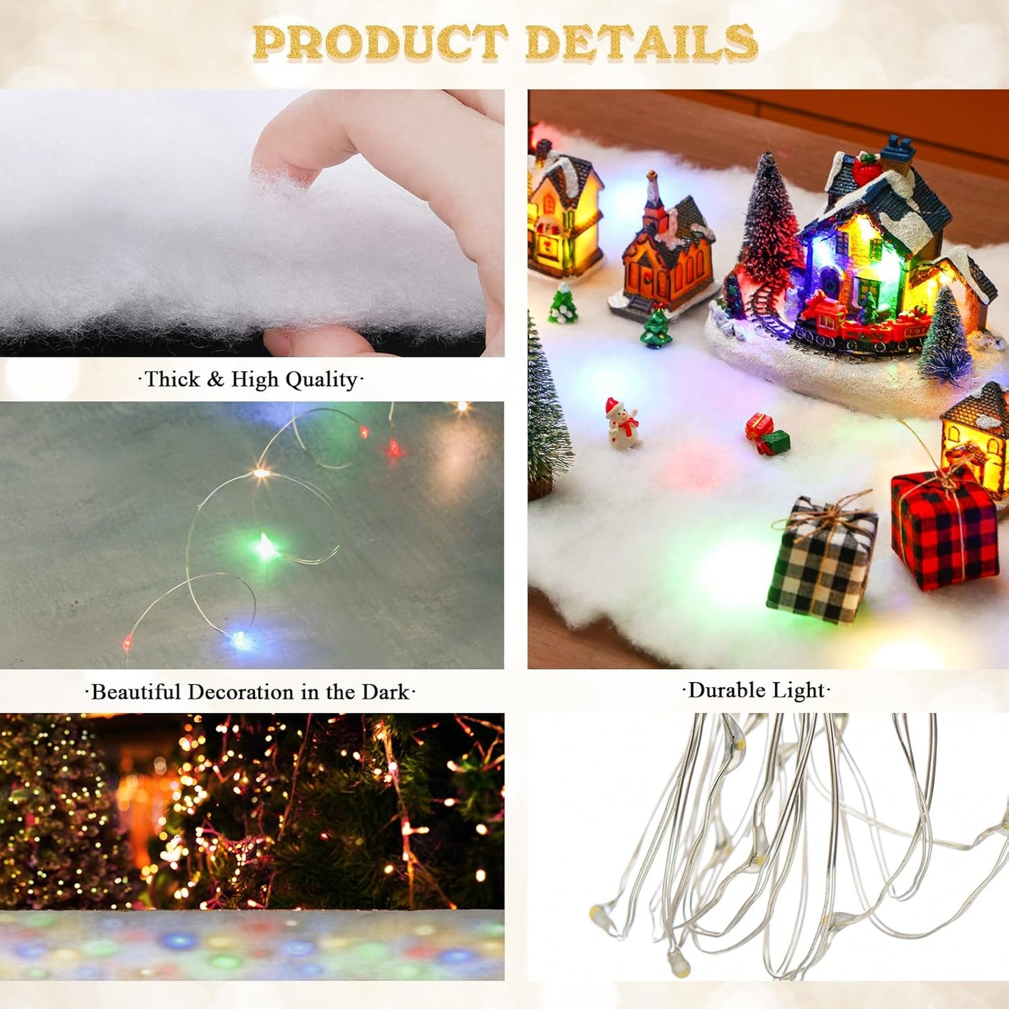 Jetec LED Christmas Fake Snow Blanket with Lights Artificial Snow Blanket with 2 Pcs LED Lights Lighted Snowflake Table Runner for Christmas Tree Village Display Winter Party Decor(15.75''x 59.06'')