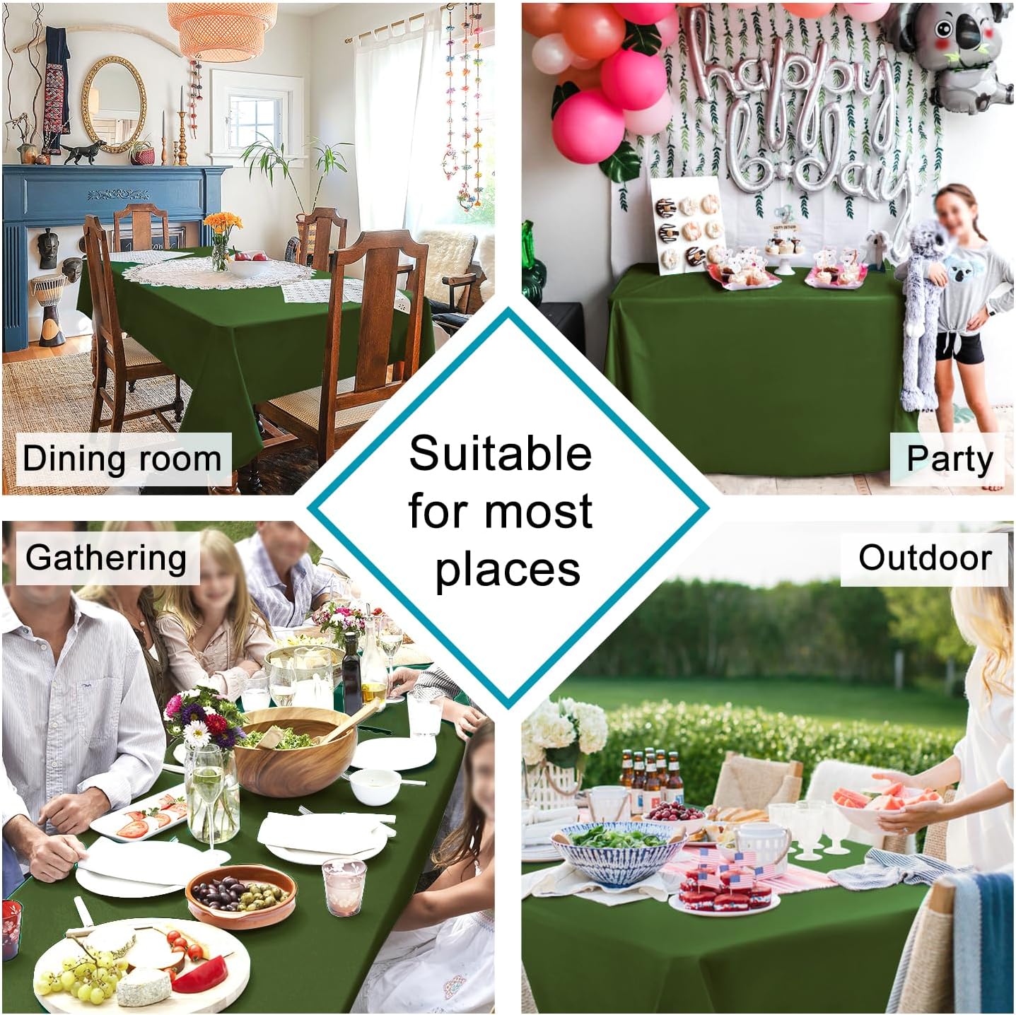 Hiasan Olive Green Tablecloth for Square Tables - Waterproof and Spillproof Washable Fabric Table Cloth for Dining Room Kitchen Party, 60 x 60 Inch