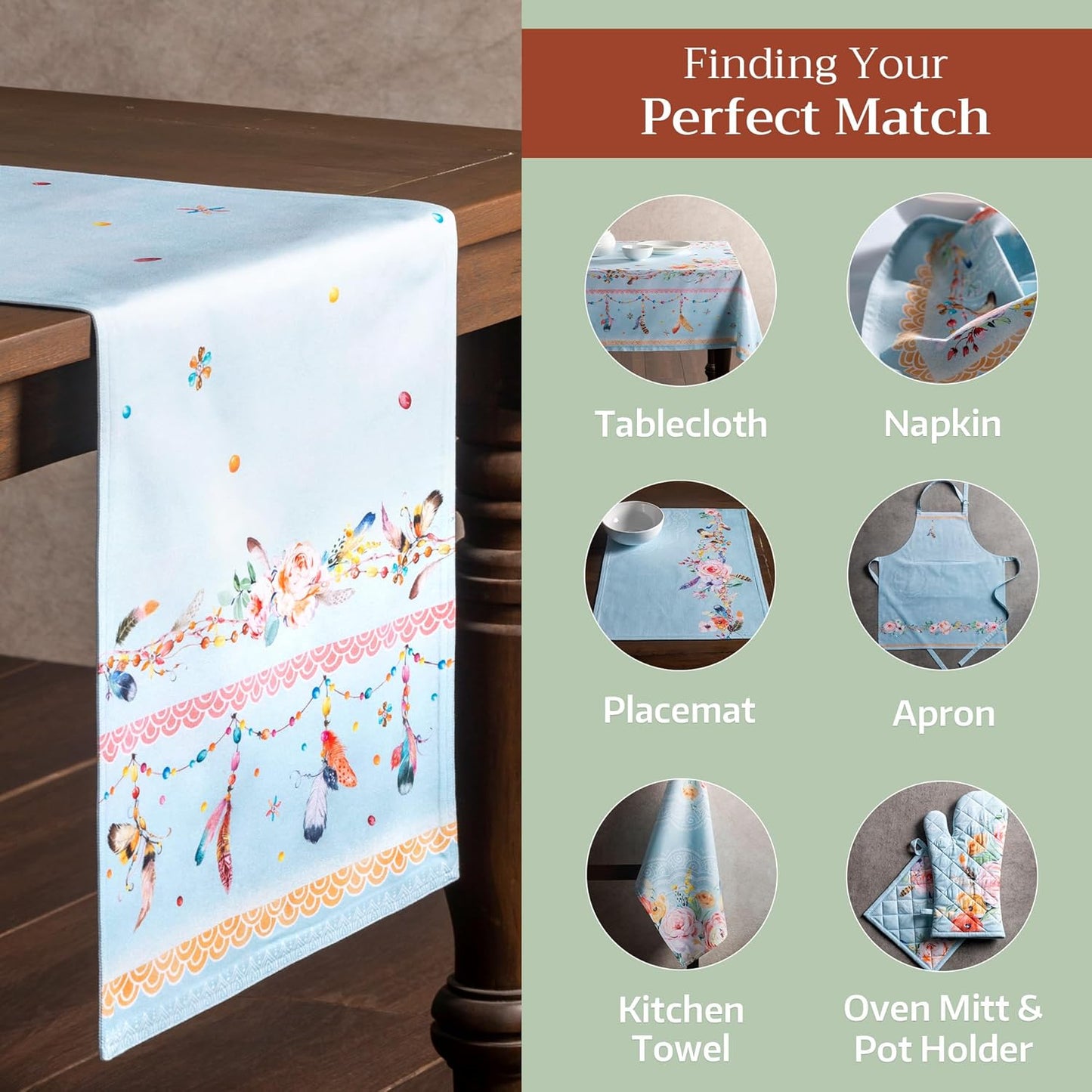 Maison d' Hermine Table Runner 100% Cotton Double Layer Table Runners 108 inches Long Decorative for Home Kitchen Dining Party Baby Shower Wedding Bridal Shower Spring Summer (Ibiza, 14.50" x 108")