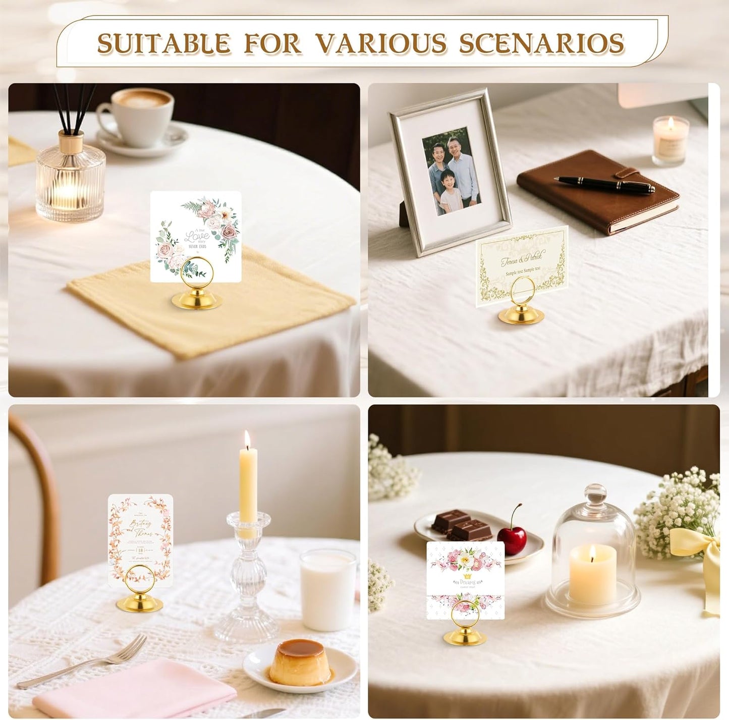 Urban Deco 16 PK Table Card Holder Place Card Holders Steel Card Holders for Photos, Food Signs, Memo Notes, Weddings, Restaurants, Birthday（Gold）