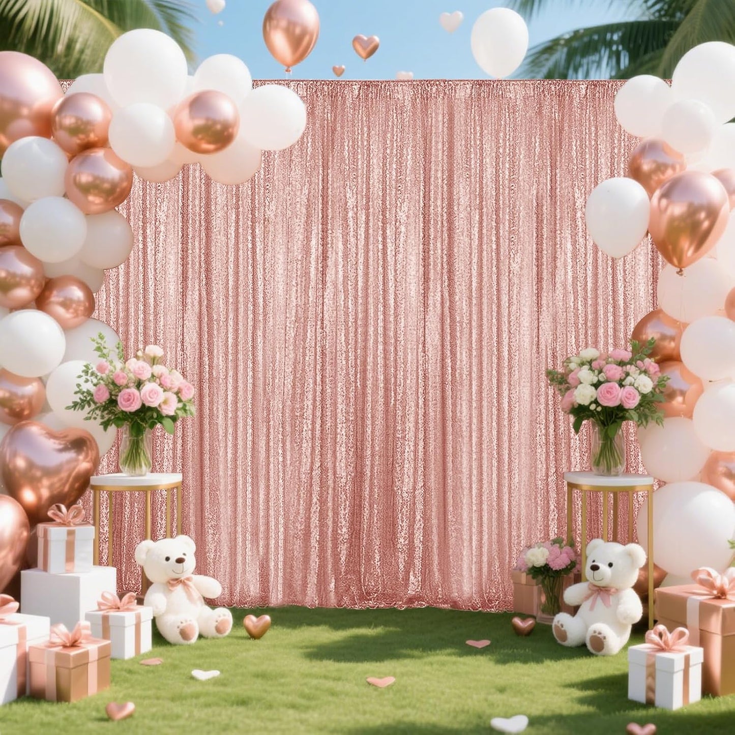 Rose Gold Sequin Backdrop Curtain 4 Pieces 2FTx8FT Glitter Photography Backdrop for Party Wedding Birthday Christmas Decorations