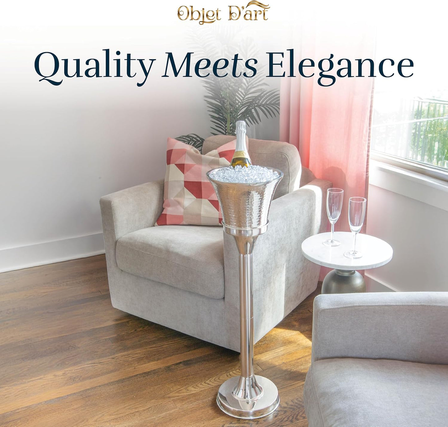 Stainless Steel Drink Stand by Objet D’Art, Elegant Beverage Tub, Double Walled Champagne & Wine Ice Bucket, Adjustable, Polished Finish Ice Bucket