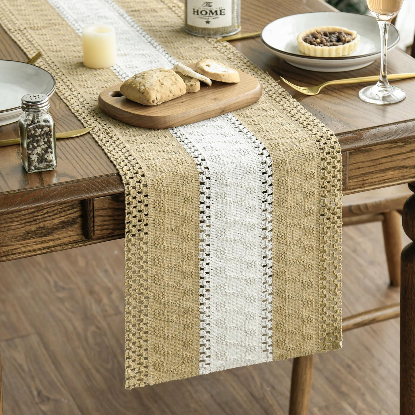 Artoid Mode Burlap Brown Farmhouse Rustic Table Runner, Seasonal Hollow Kitchen Dining Table Decoration for Home Party Decor 12x120 Inch