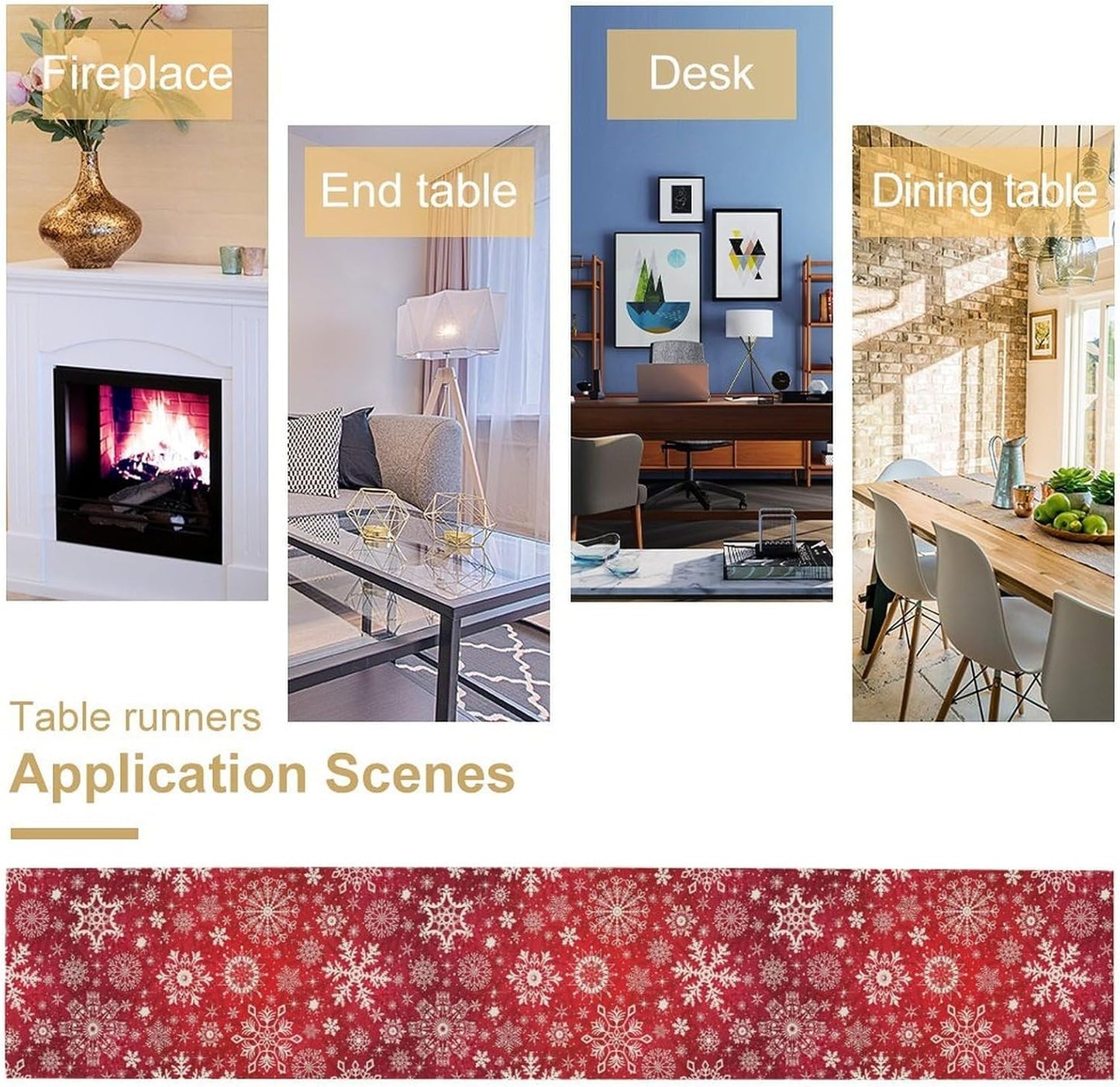 Snowflakes Christmas Table Runner, Winter Holiday Red Table Cloth Kitchen Dining Table Decoration for Home Party Decor 13x36 Inch