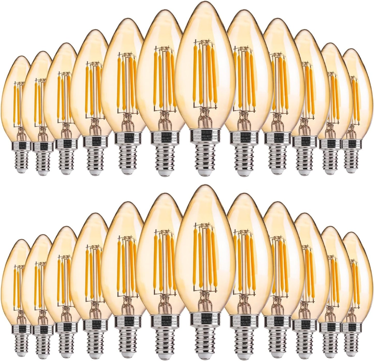 FLSNT Amber LED Candelabra Light Bulbs 40W Equivalent, B11 E12 LED Chandelier Bulbs, 2200K Warm White, Dimmable, 330LM, 24 Pack UL,CA65 Listed.