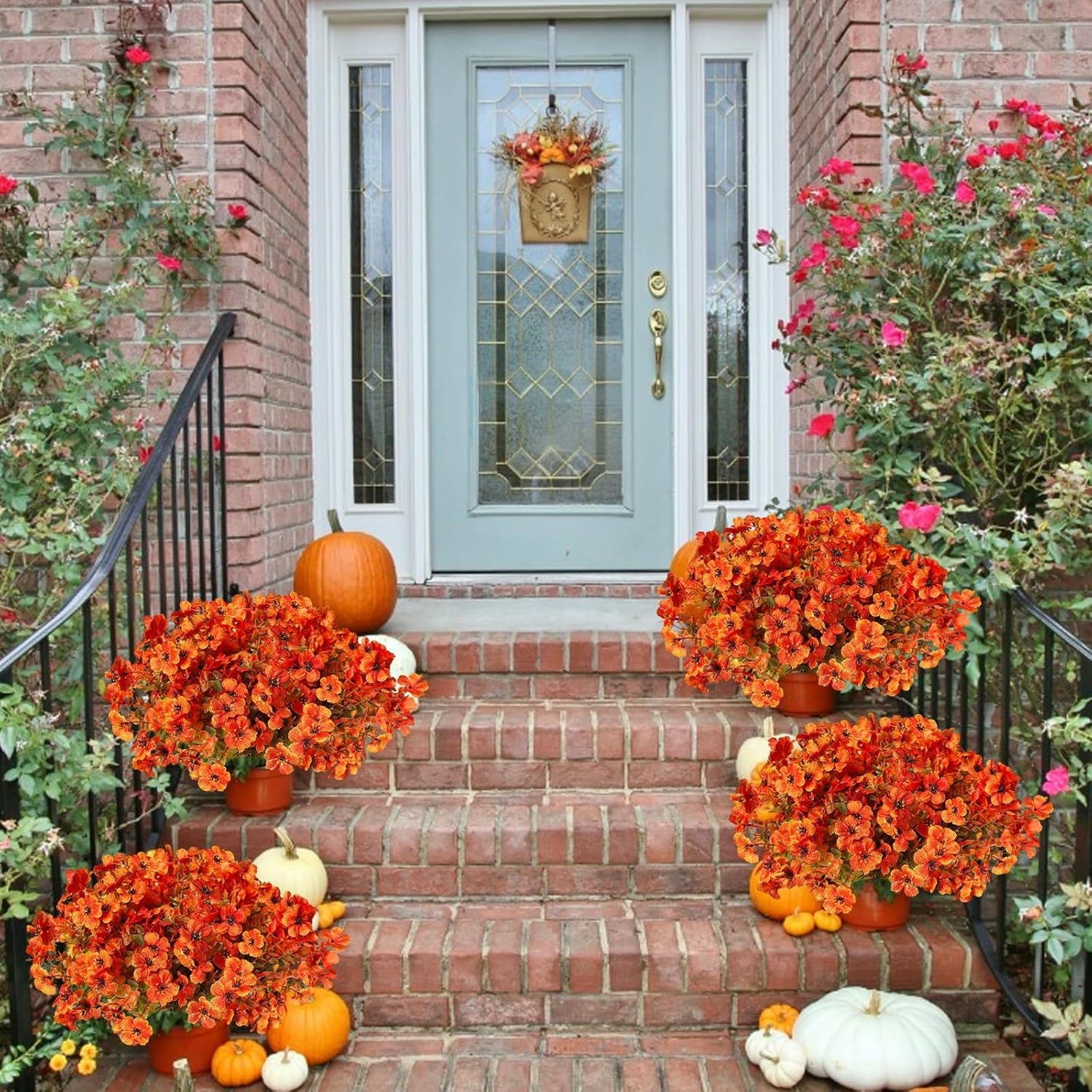 Artificial Fall Flowers Faux Mums for Outdoor Indoor Garden Home Decoration,12 Bundles Faux Silk Daisy UV Resistant Look Real No Fade for Front Door Porch Patio Yard Balcony Autumn Decor