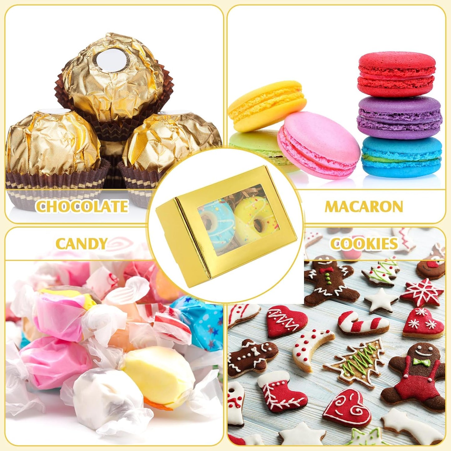 Zonon 30 Pcs Soap Boxes for Homemade Packaging, Mini Kraft Treat Boxes with Window for Bakery Candy Soap Making Gift Packaging(3.7 x 2.6 x 1.37 Inch,Gold)