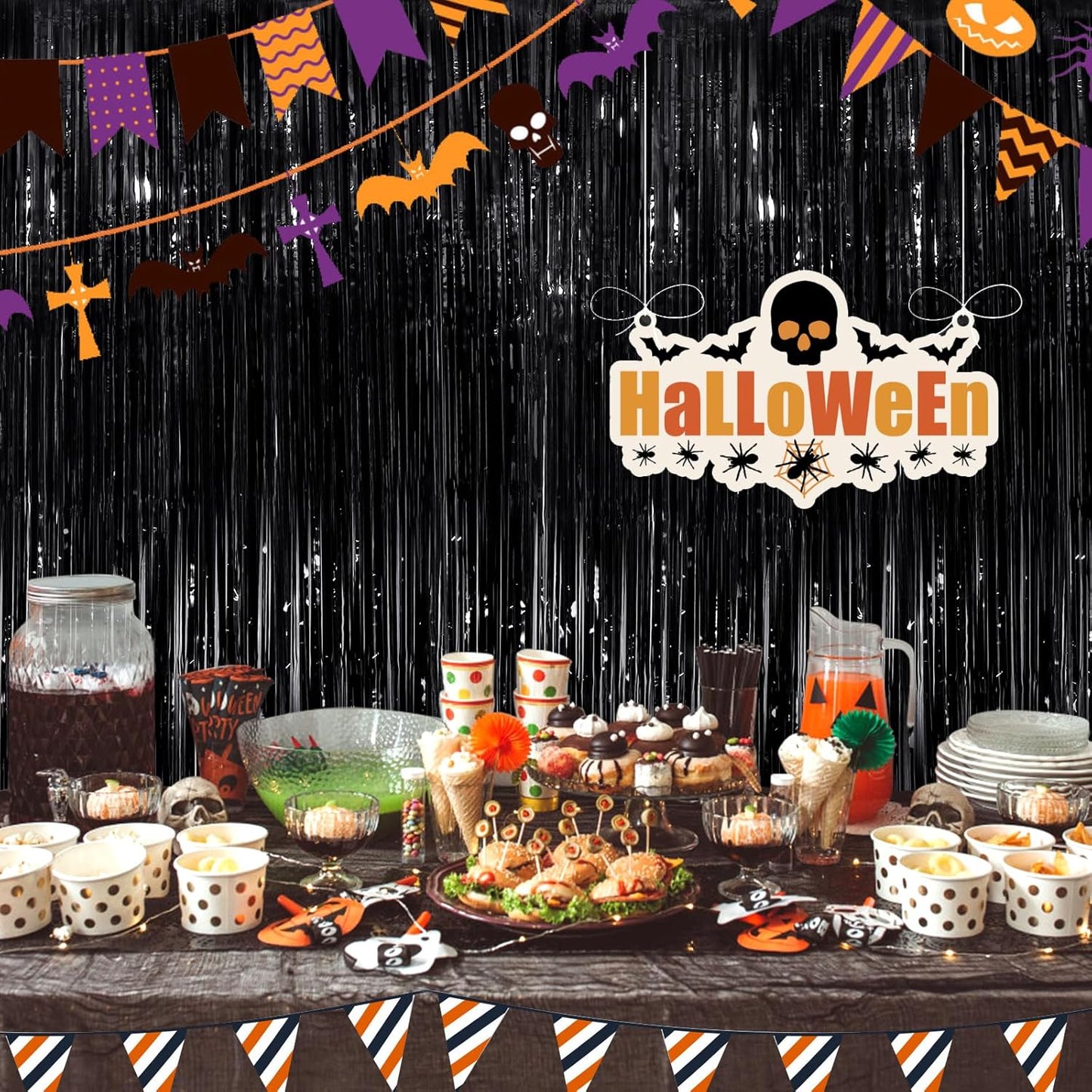 Black Fringe Curtain Party Streamers 4Pack 3.3 x 8.3 Ft Foil Fringe Backdrop Curtains for Birthday Wedding Bridal Baby Shower Holiday Tinsel Streamers Black Party Decorations Door Streamer