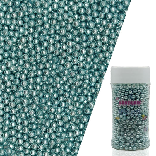 Edible Silver BluePearl Sugar Sprinkles Candy 4mm Mini Pearls Cake Decorations Cupcake Toppers Cookie Decorating Perfect for Wedding Party Valentine Halloween Christmas Supplies 3OZ