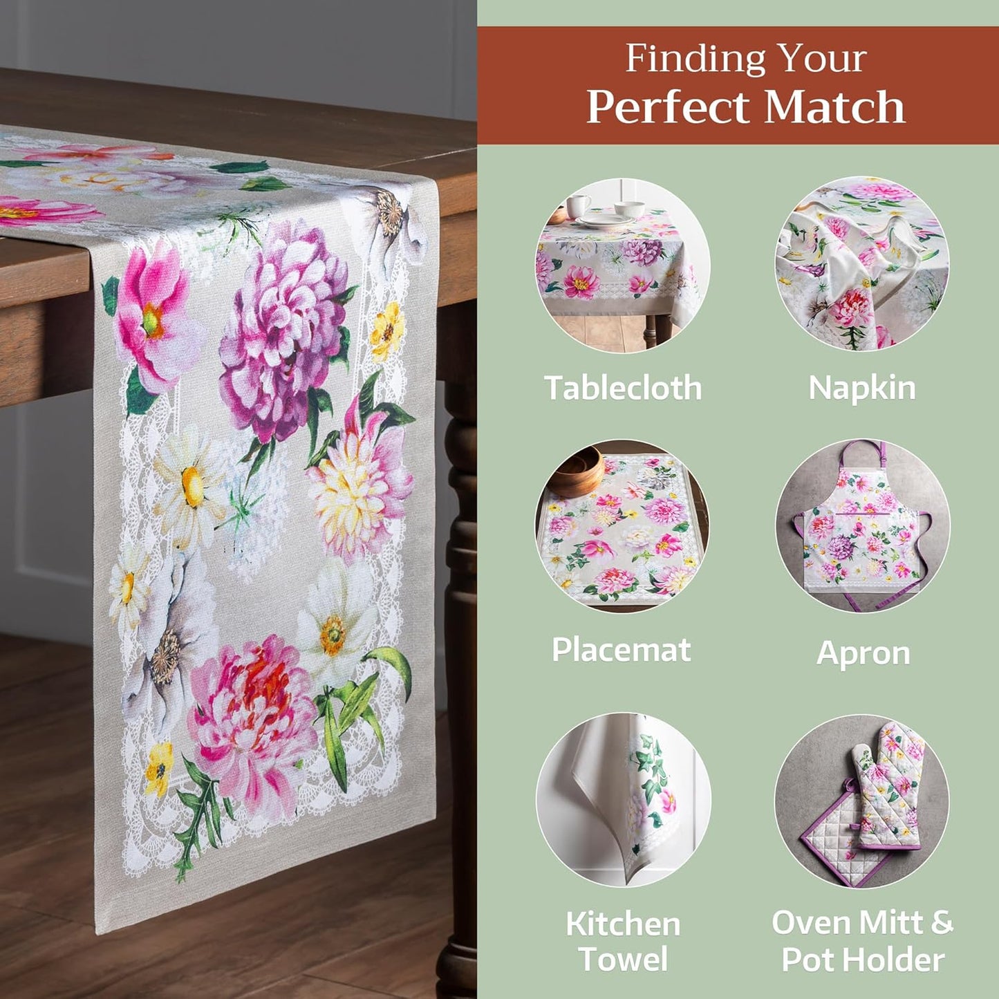 Maison d' Hermine Table Runner 100% Cotton Single Layer Table Runners 108 inches Long Decorative for Home Kitchen Dining Party Baby Shower Wedding Bridal Shower Spring Summer (Pivoine, 14.50" x 108")