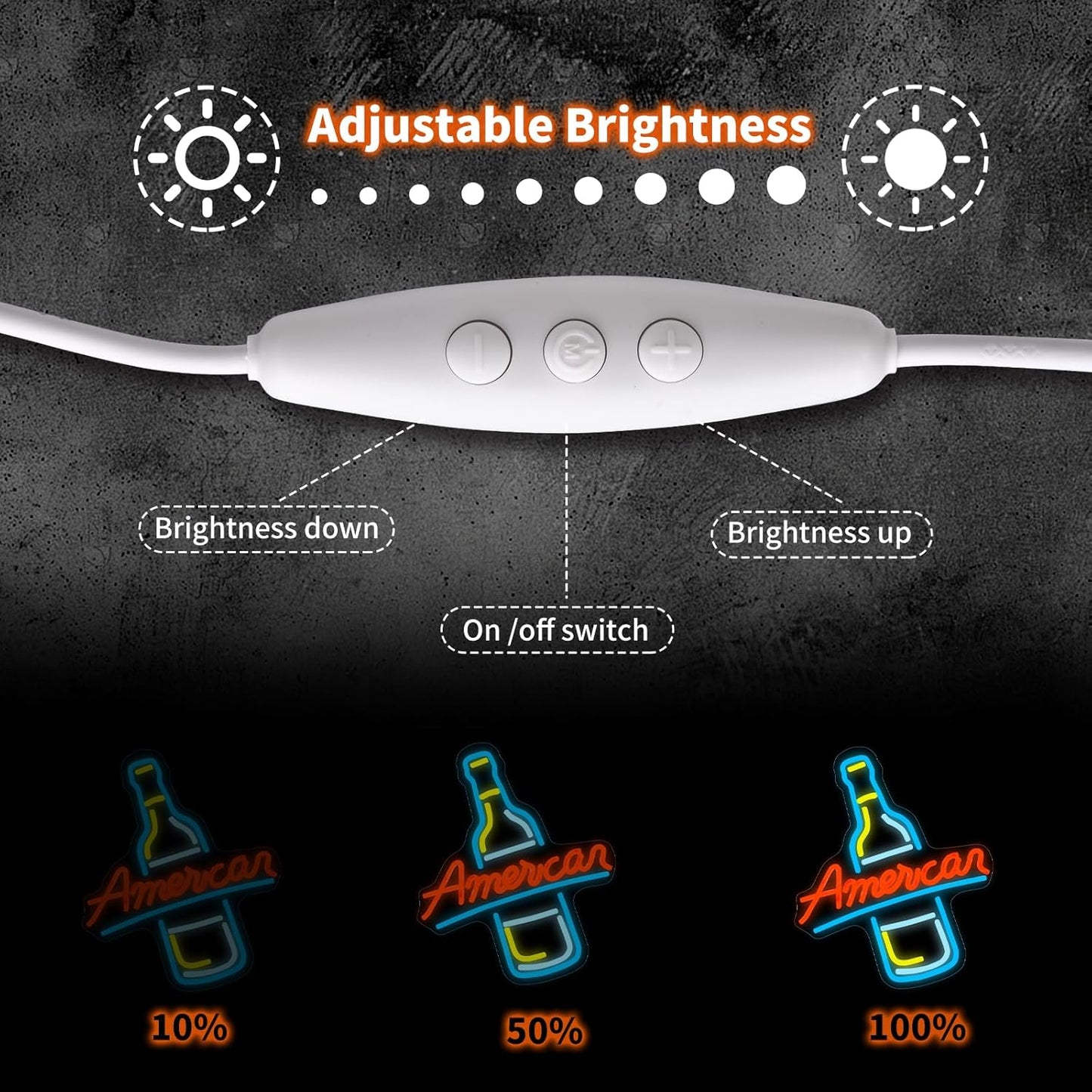 American Beer Neon Sign - Vintage Bottle LED Wall Light, Garage Bar Decor, Man Cave Lighting, Rustic Tavern Sign, USB Powered Neon for Game Room