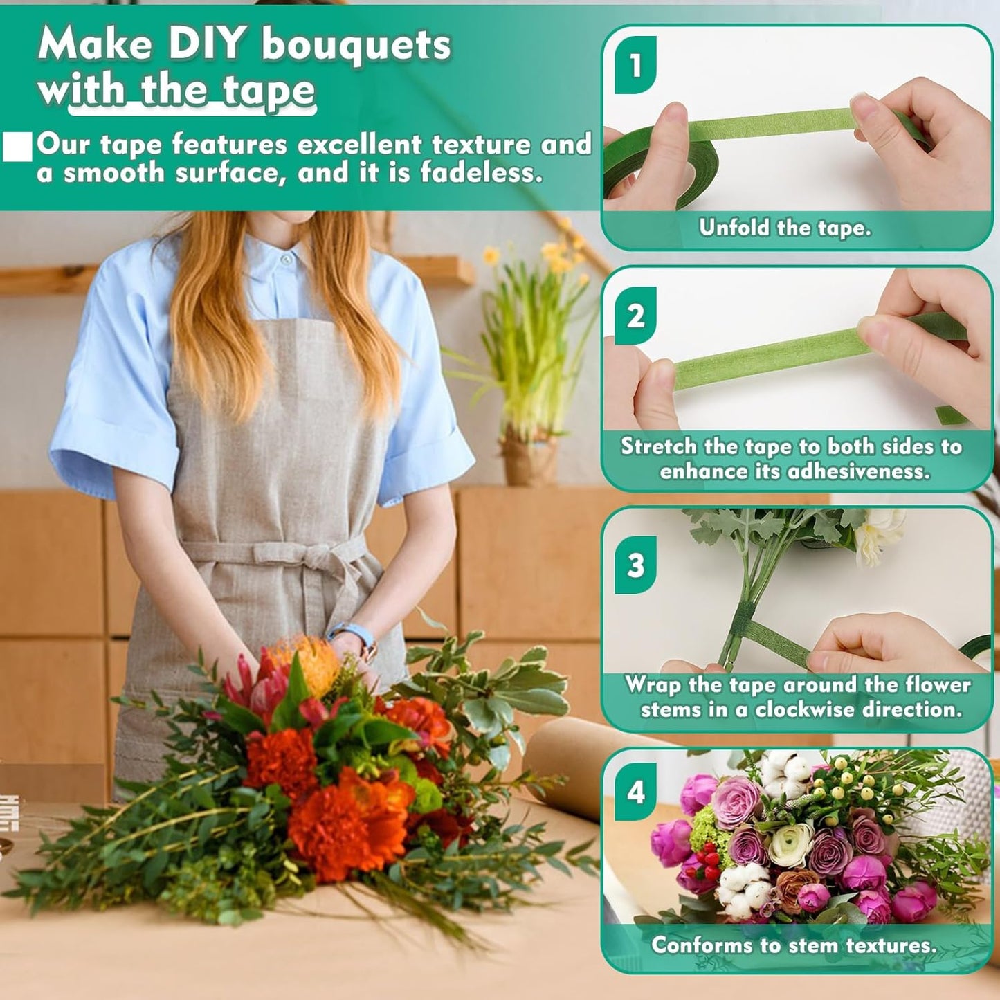 Floral Tape, 1/2inch Flower Tape, Flower Tape for Bouquet Stem Wrap Floral Arranging Craft Projects Corsages, Wedding Bouquet (Brown)