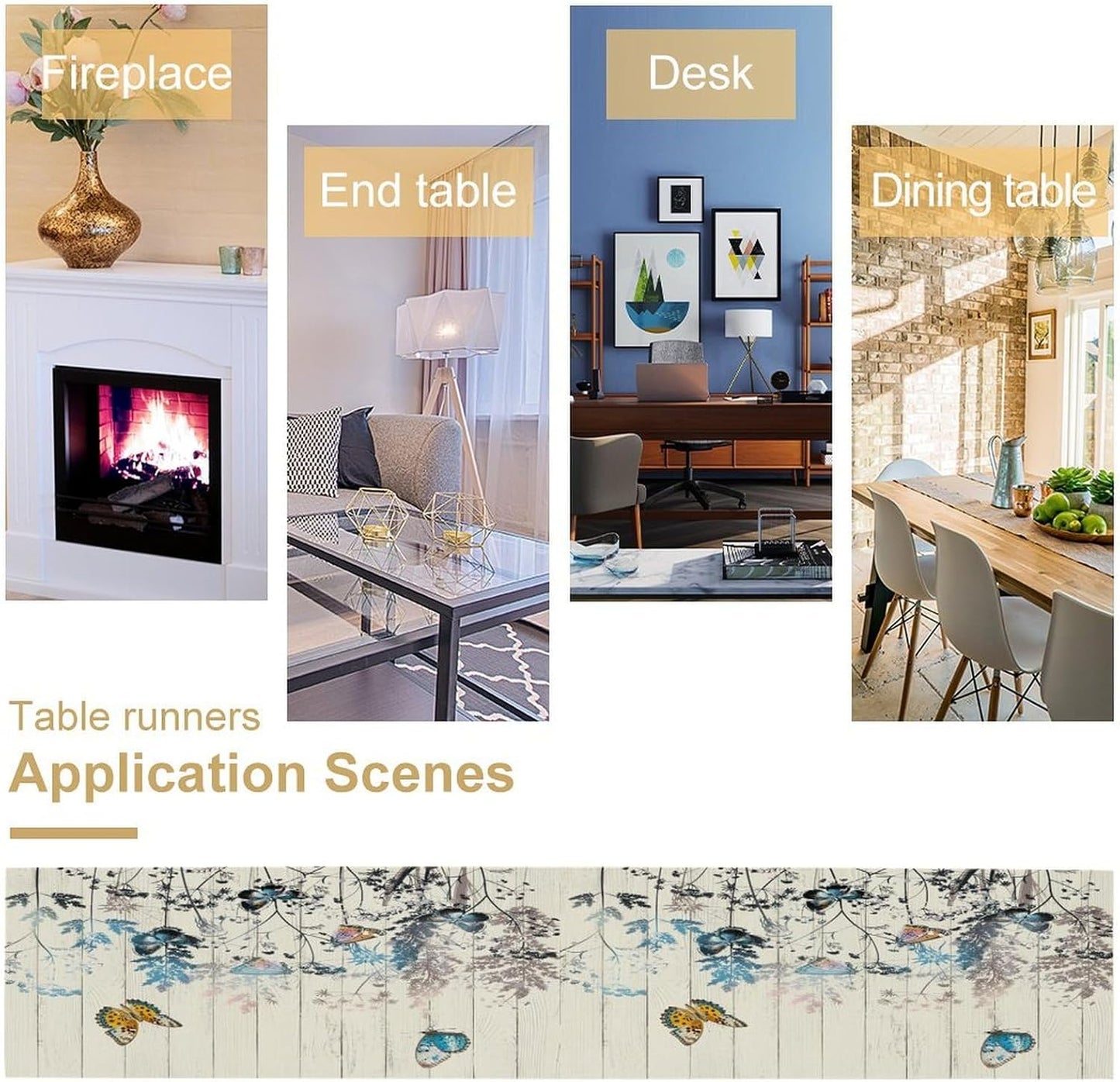 Nature Dandelion Table Runner,Rustic Floral Wood Plank Butterfly Girl Women Pattern Print Burlap Tablecloth for Hotel Indoors Outdoor Dining Room Kitchen Table Decor, 13x36in