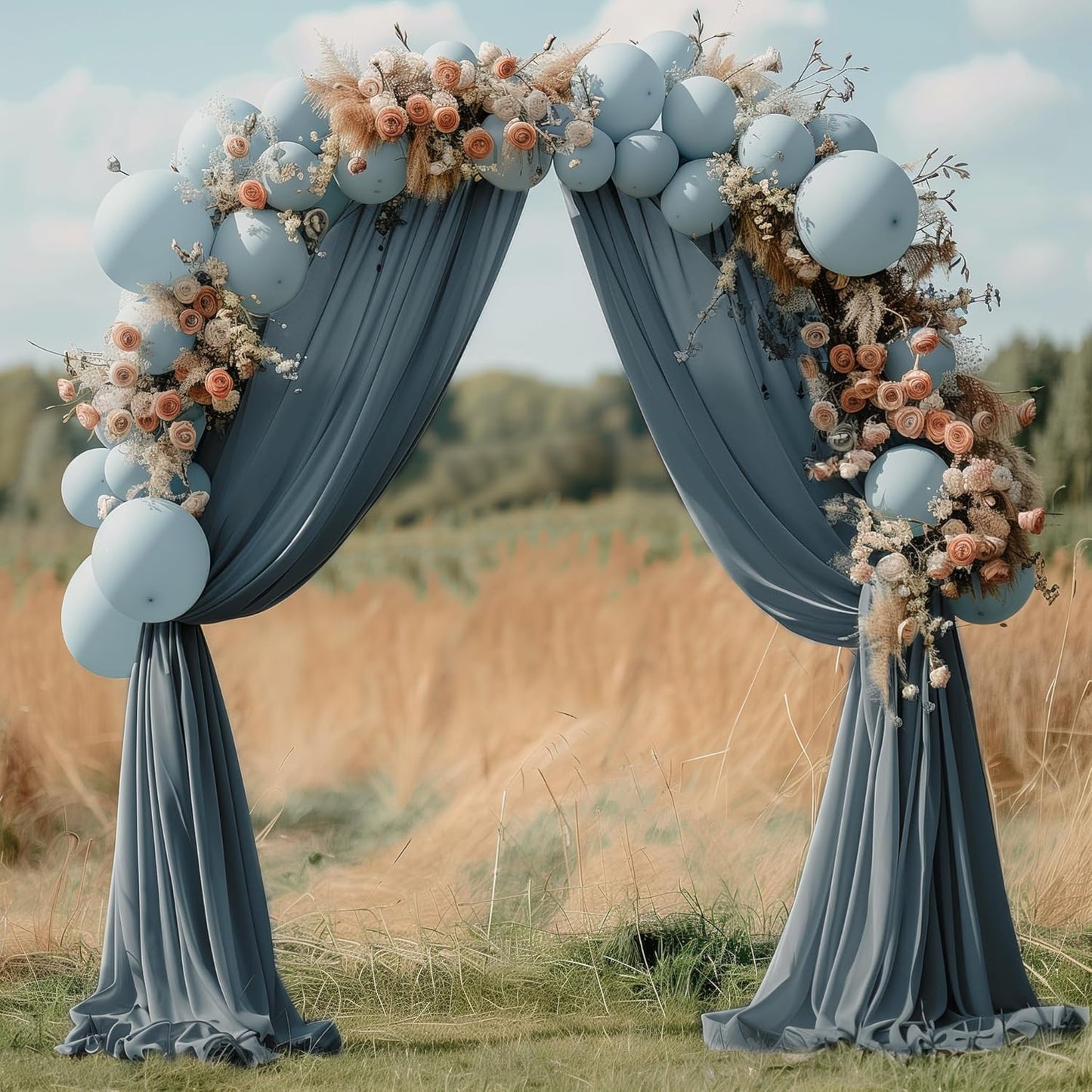 Wedding Arch Draping Fabric 6 Panels 28.7" x 20FT Grey Blue Sheer Chiffon Backdrop Drapes for Wedding Ceremony Birthday Party Bridal Shower Outdoor Decoration