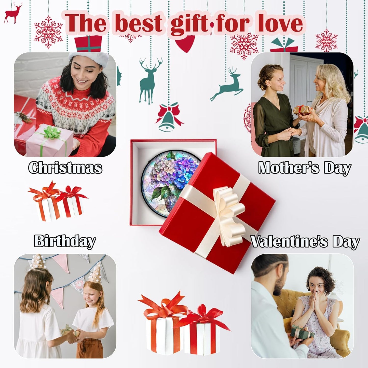 Stained Glass Window Hanging, Blue Purple Hydrangea Flowerpot Suncatcher for Doors Home Sun Catchers Decoration and Christmas, Mother's Day Birthday Gifts for Women, Men, and Mom 9.8 in