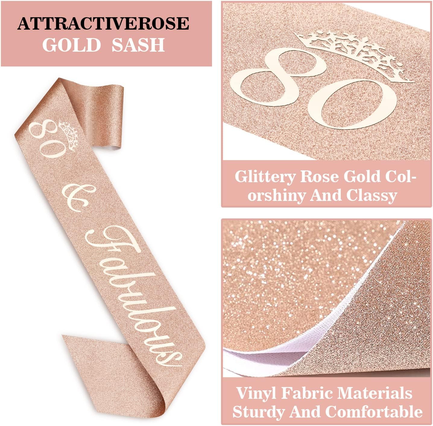 80th Birthday Decorations for Women, Including 80th Birthday Sash and Crown, Cake Topper and Candles, 80 Year Old Gifts for Women