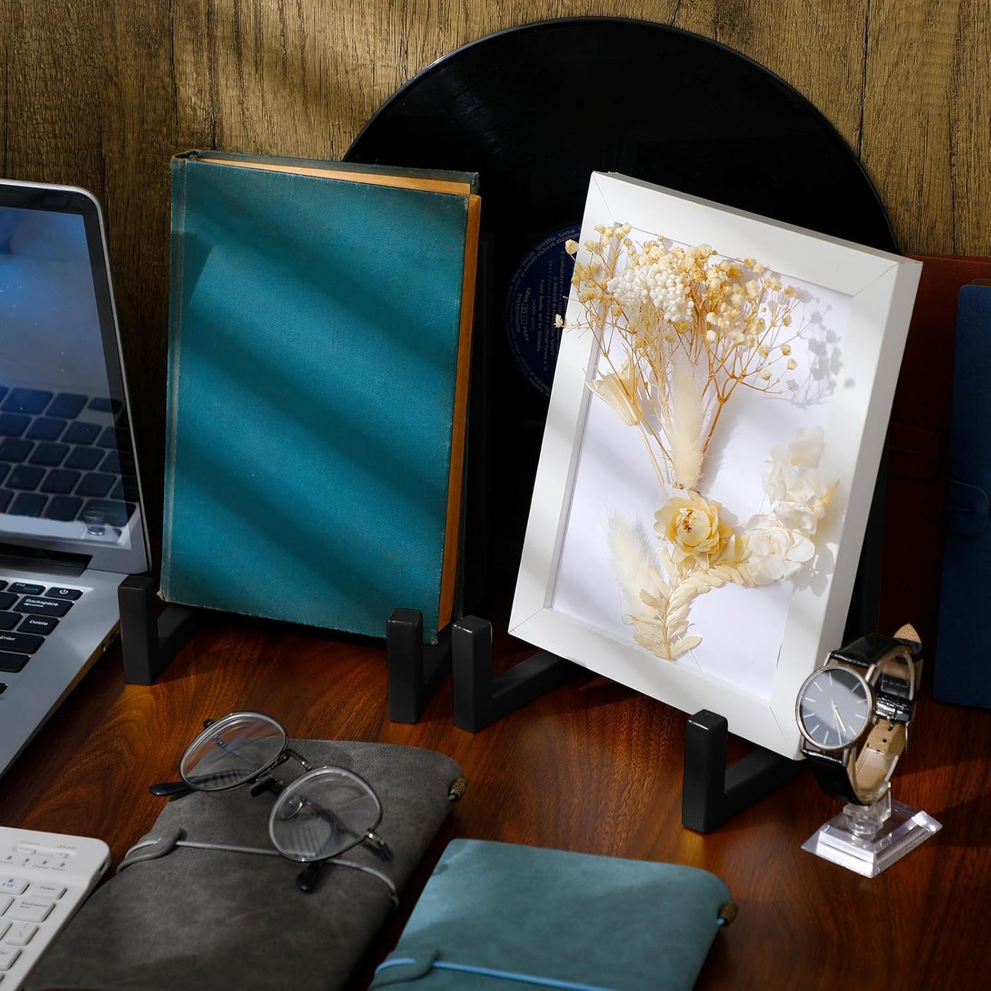 Sweetude 2 Pcs Large Plate Stands for Display Metal Frame Plate Holder Display Stand Decorative Table Top Easels for Picture, Book, Platter, Photo Easel(Black,8 Inch)