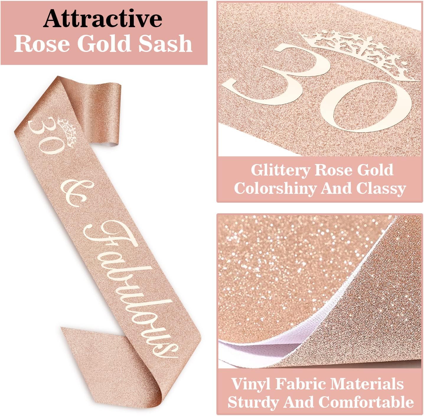 30th Birthday Decorations for Her, Including Sash, Crown/Tiara, Candles, Cake Topper, 30th Birthday Gifts for Her