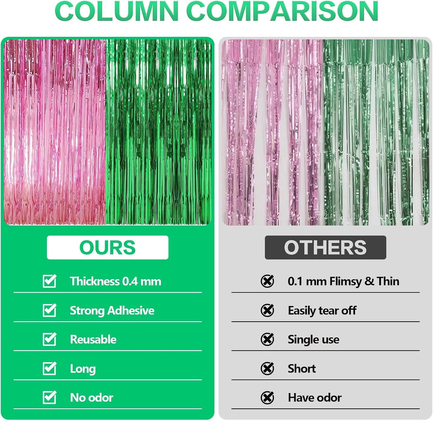 CANREVEL 2 Pack 3.3x6.6 Feet Pink and Green Foil Fringe Backdrop Curtains, Tinsel Streamers for Wicked Witch Merch Decor Birthday Party, Graduation, Halloween Party Decorations